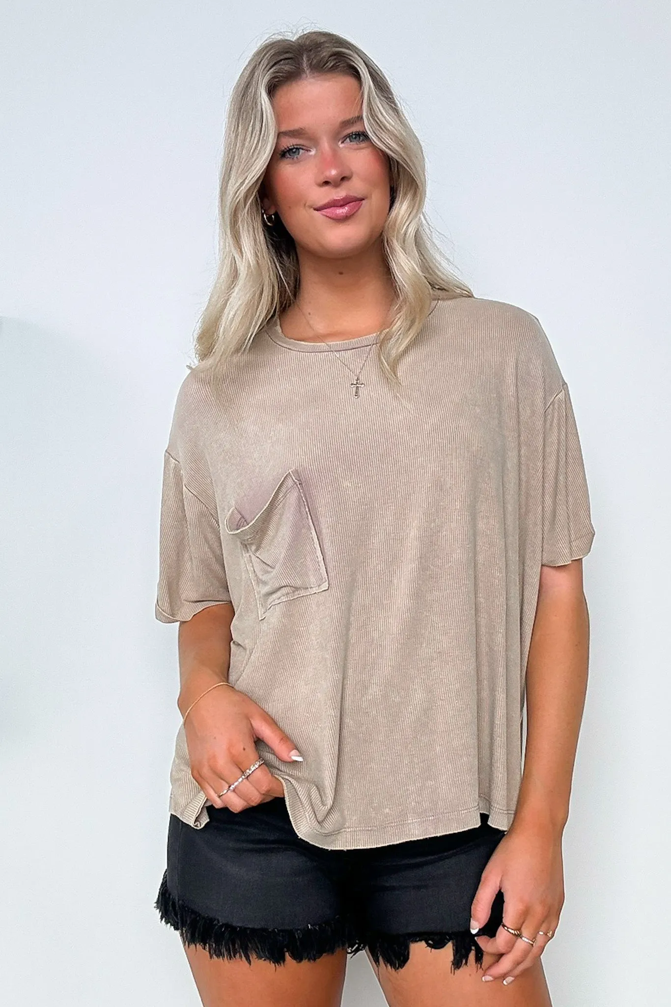 Rylee Mineral Wash Ribbed Relaxed Pocket Top - BACK IN STOCK