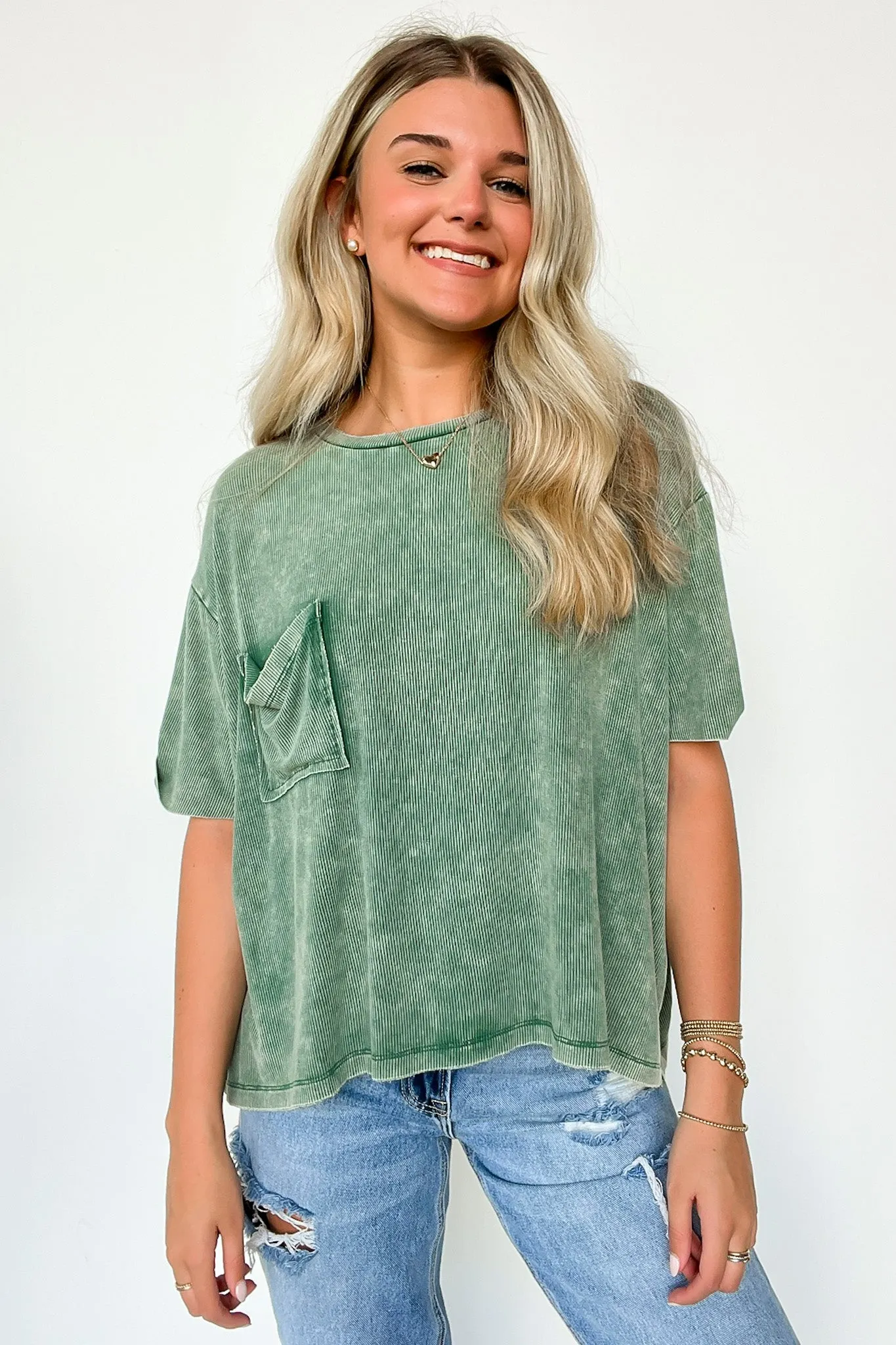 Rylee Mineral Wash Ribbed Relaxed Pocket Top - BACK IN STOCK