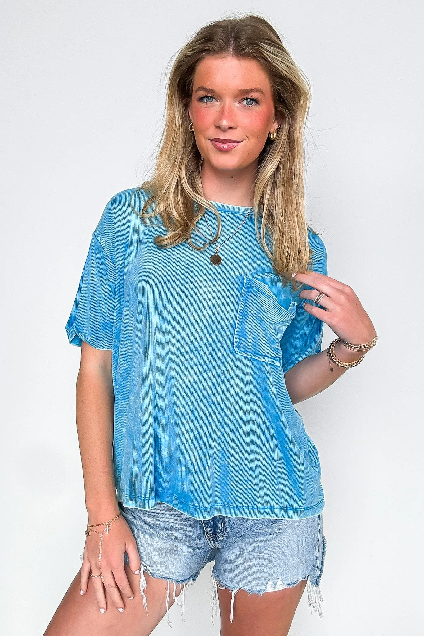 Rylee Mineral Wash Ribbed Relaxed Pocket Top - BACK IN STOCK