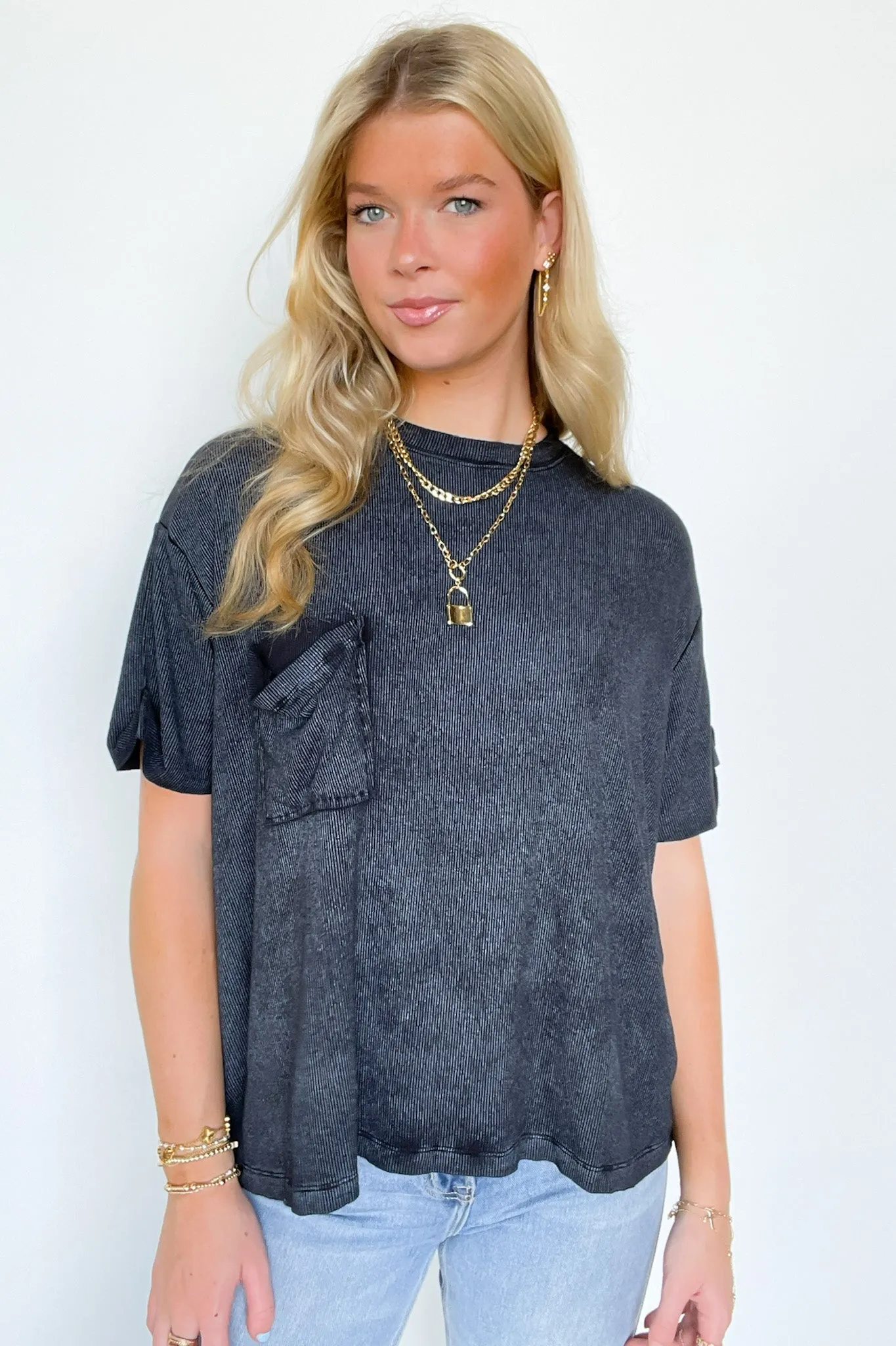 Rylee Mineral Wash Ribbed Relaxed Pocket Top - BACK IN STOCK