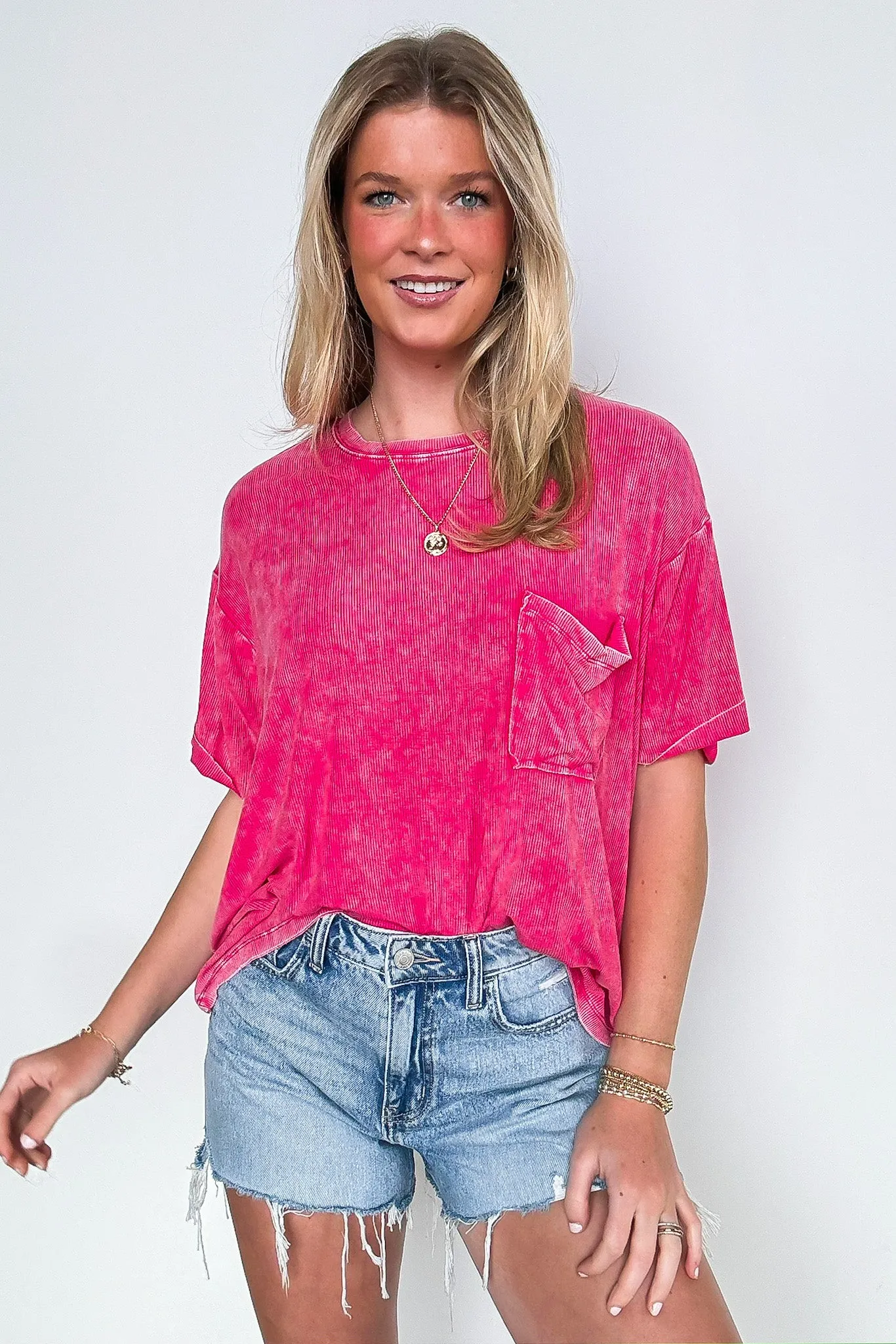 Rylee Mineral Wash Ribbed Relaxed Pocket Top - BACK IN STOCK