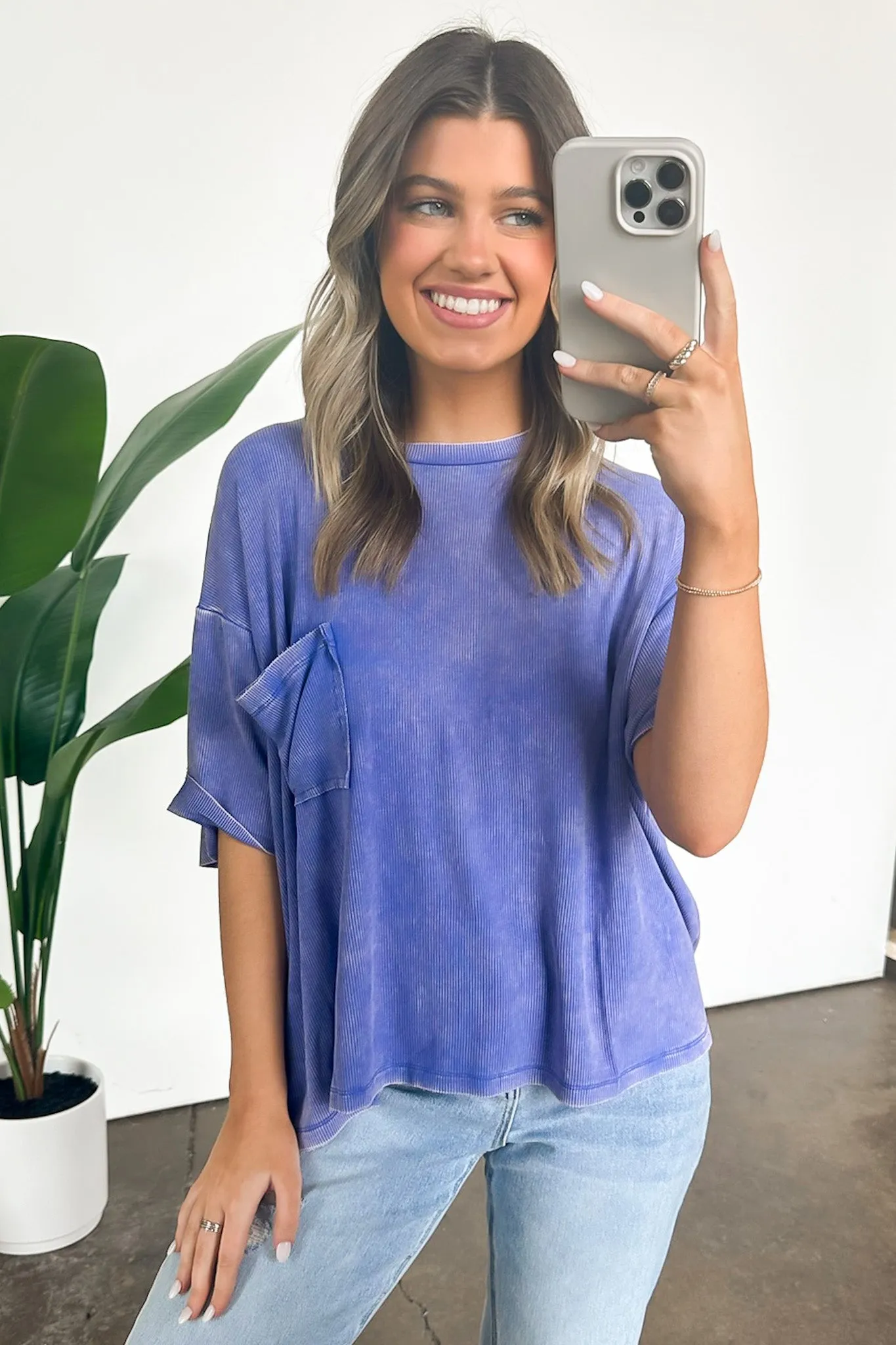 Rylee Mineral Wash Ribbed Relaxed Pocket Top - BACK IN STOCK