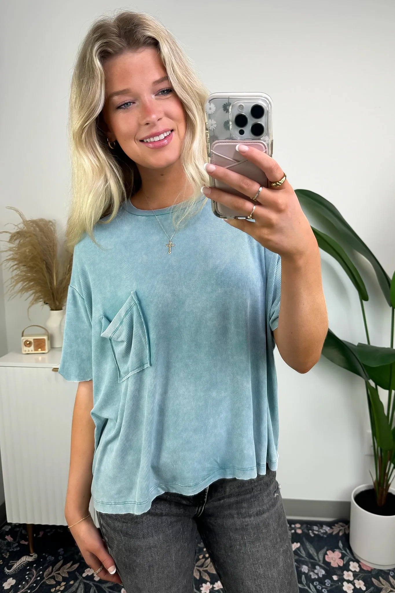 Rylee Mineral Wash Ribbed Relaxed Pocket Top - BACK IN STOCK