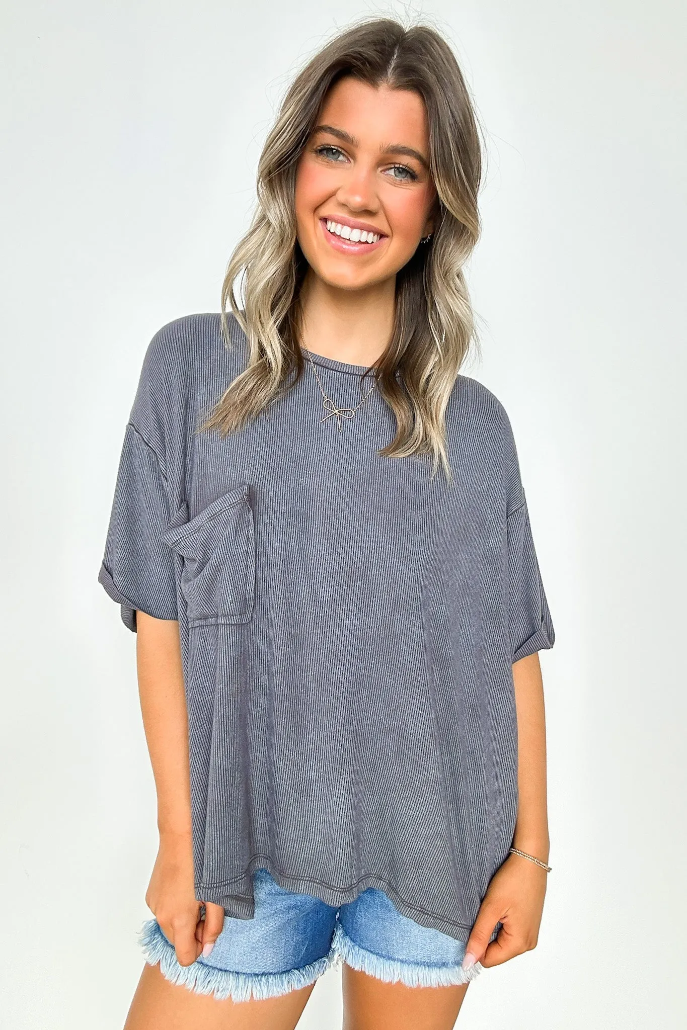 Rylee Mineral Wash Ribbed Relaxed Pocket Top - BACK IN STOCK