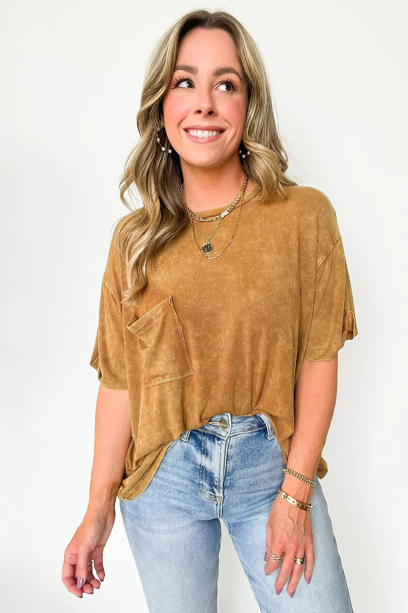 Rylee Mineral Wash Ribbed Relaxed Pocket Top - BACK IN STOCK