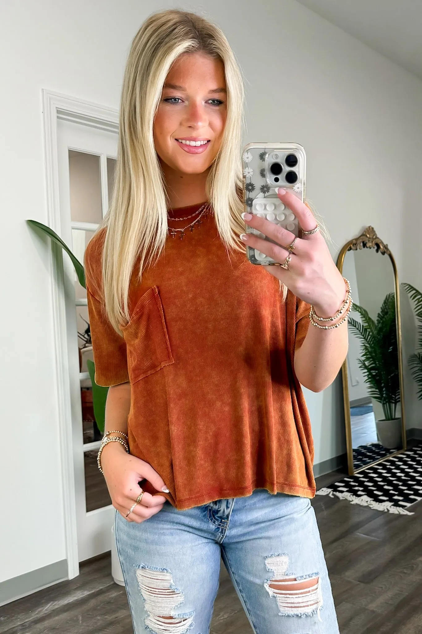 Rylee Mineral Wash Ribbed Relaxed Pocket Top - BACK IN STOCK