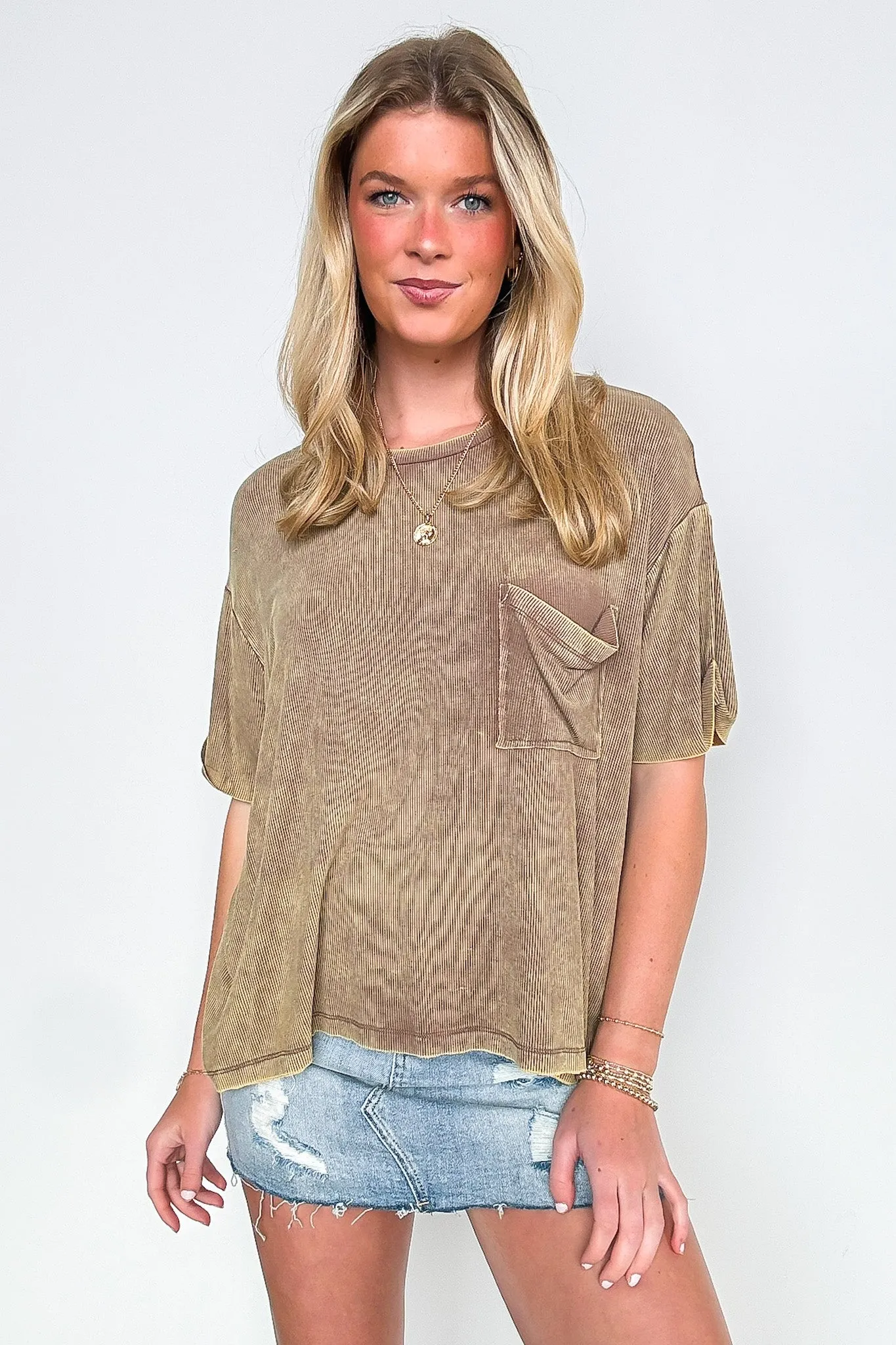 Rylee Mineral Wash Ribbed Relaxed Pocket Top - BACK IN STOCK