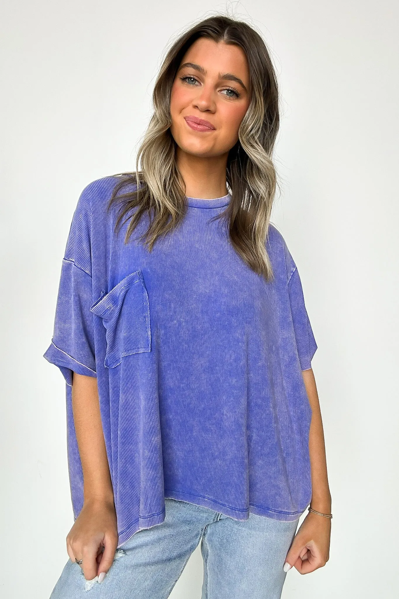 Rylee Mineral Wash Ribbed Relaxed Pocket Top - BACK IN STOCK