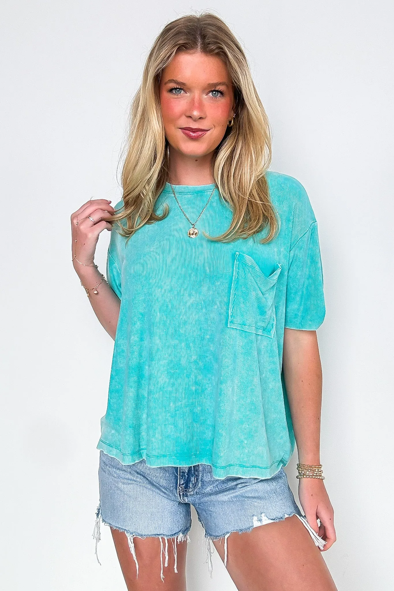 Rylee Mineral Wash Ribbed Relaxed Pocket Top - BACK IN STOCK