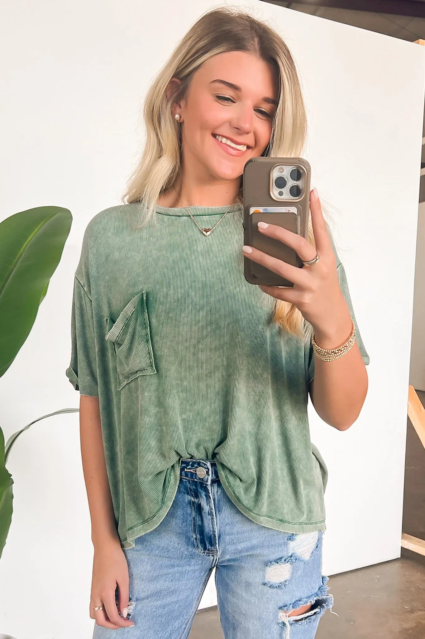 Rylee Mineral Wash Ribbed Relaxed Pocket Top - BACK IN STOCK