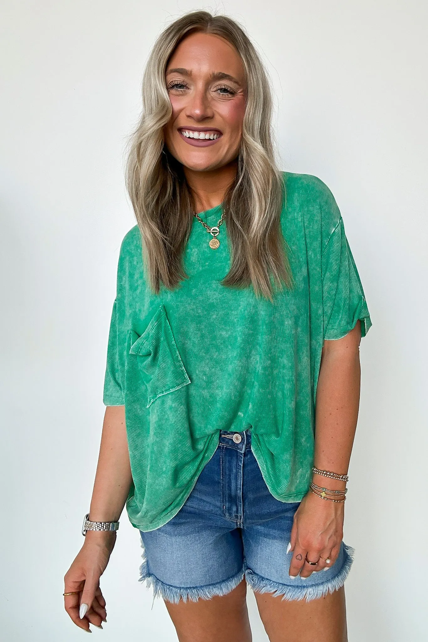 Rylee Mineral Wash Ribbed Relaxed Pocket Top - BACK IN STOCK