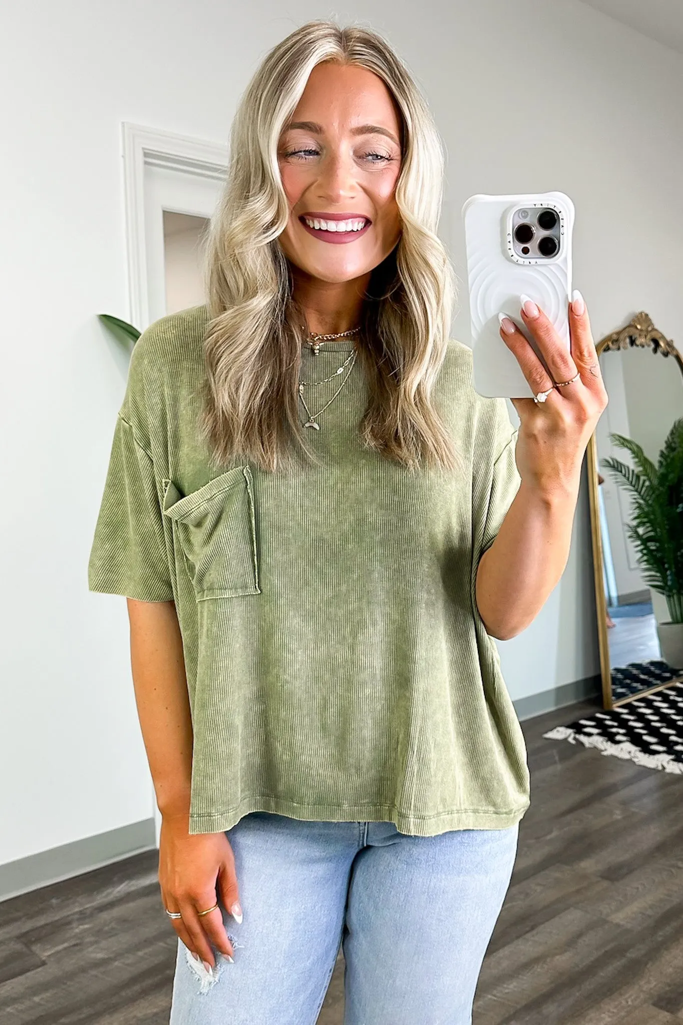 Rylee Mineral Wash Ribbed Relaxed Pocket Top - BACK IN STOCK