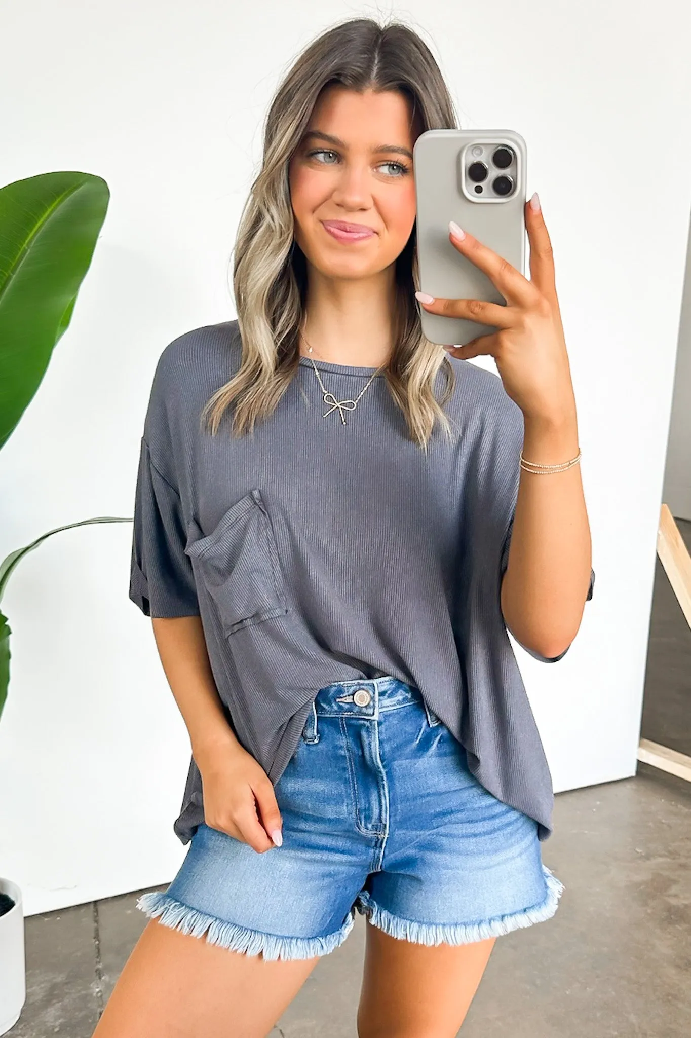 Rylee Mineral Wash Ribbed Relaxed Pocket Top - BACK IN STOCK