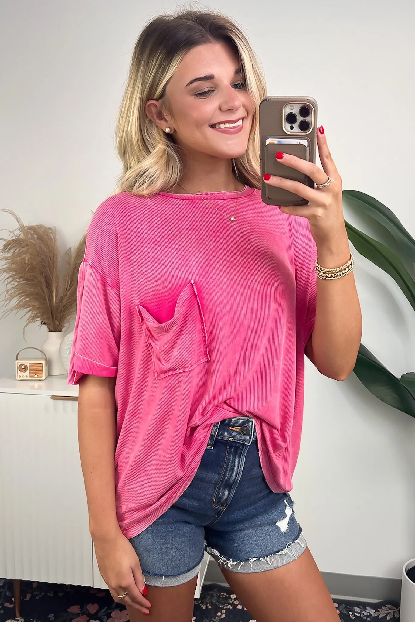 Rylee Mineral Wash Ribbed Relaxed Pocket Top - BACK IN STOCK