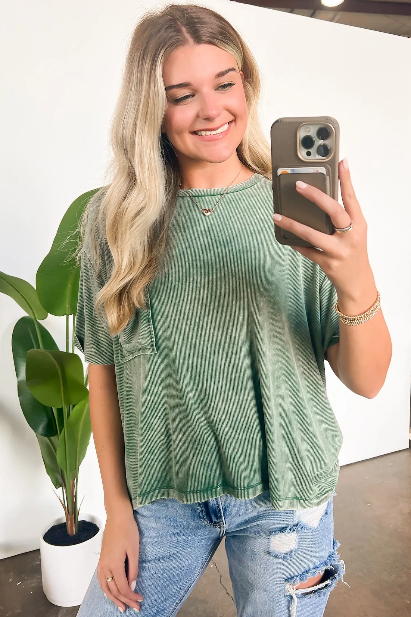 Rylee Mineral Wash Ribbed Relaxed Pocket Top - BACK IN STOCK