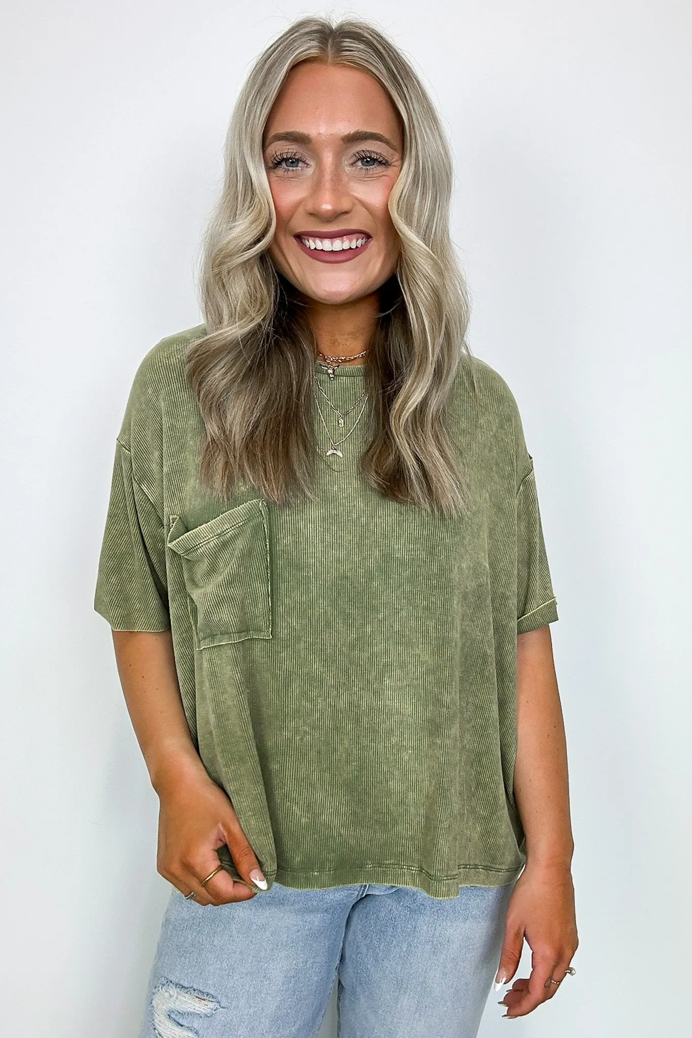Rylee Mineral Wash Ribbed Relaxed Pocket Top - BACK IN STOCK