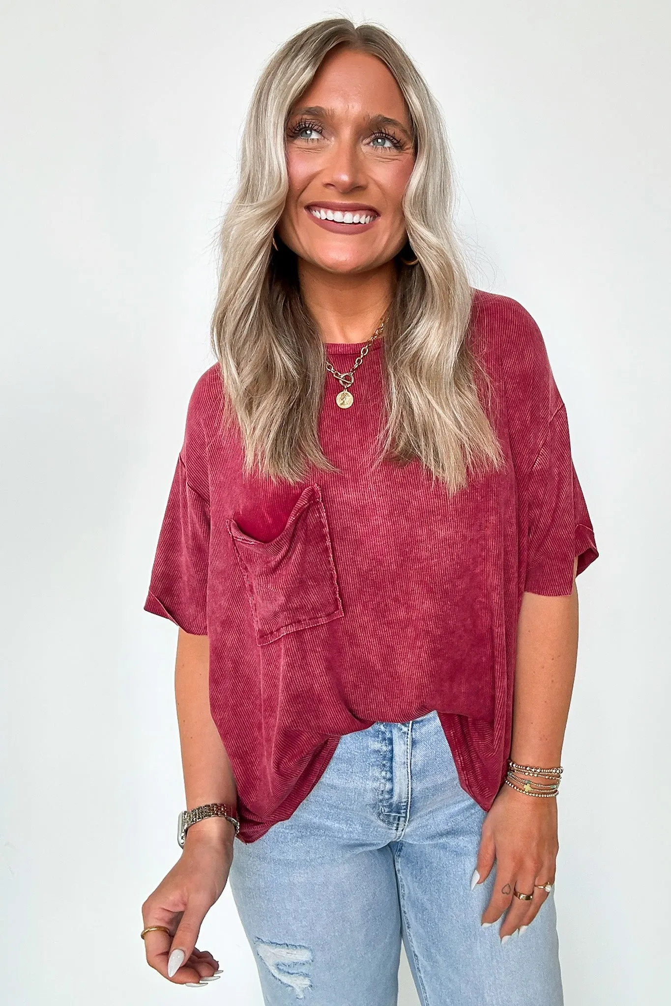 Rylee Mineral Wash Ribbed Relaxed Pocket Top - BACK IN STOCK