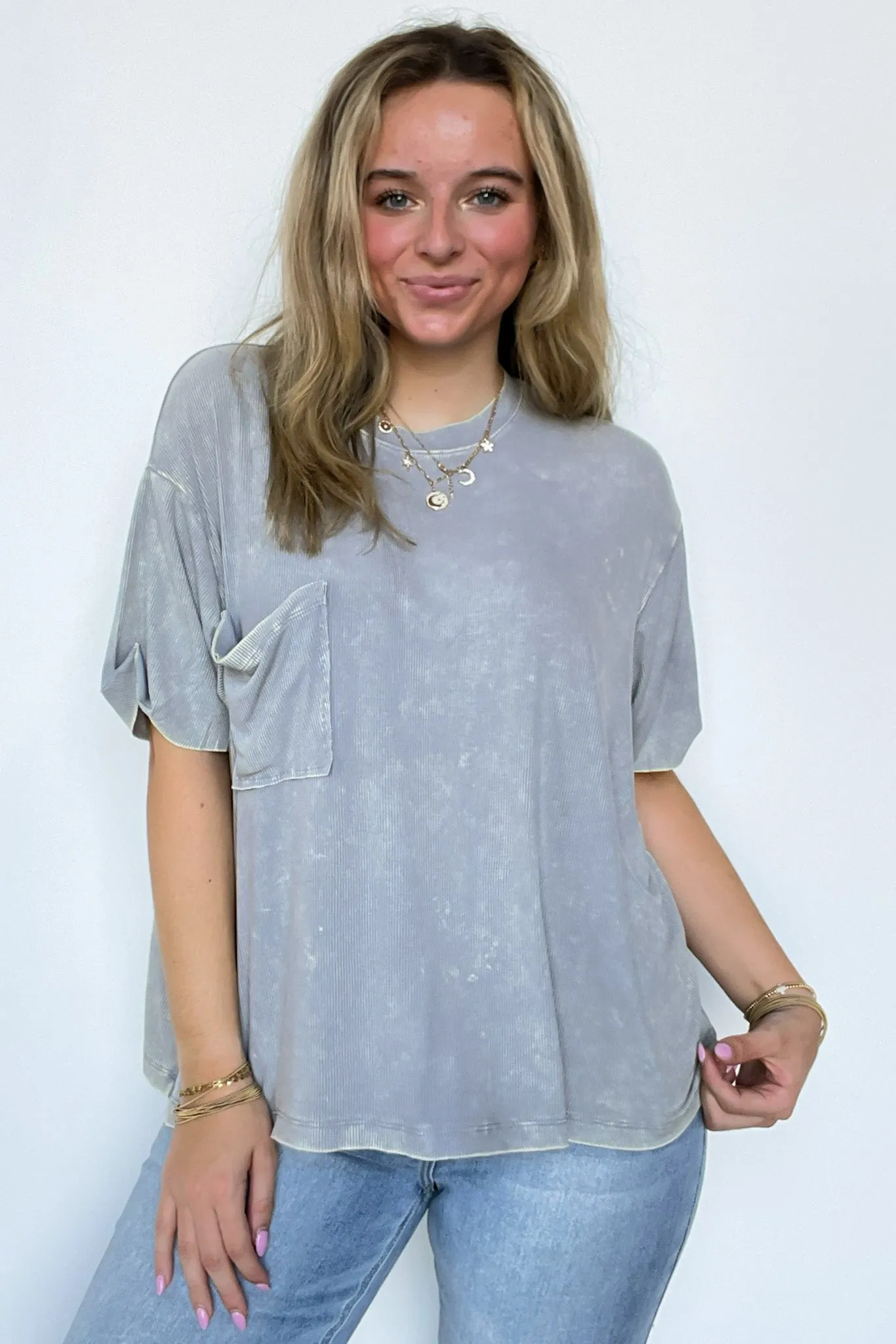 Rylee Mineral Wash Ribbed Relaxed Pocket Top - BACK IN STOCK