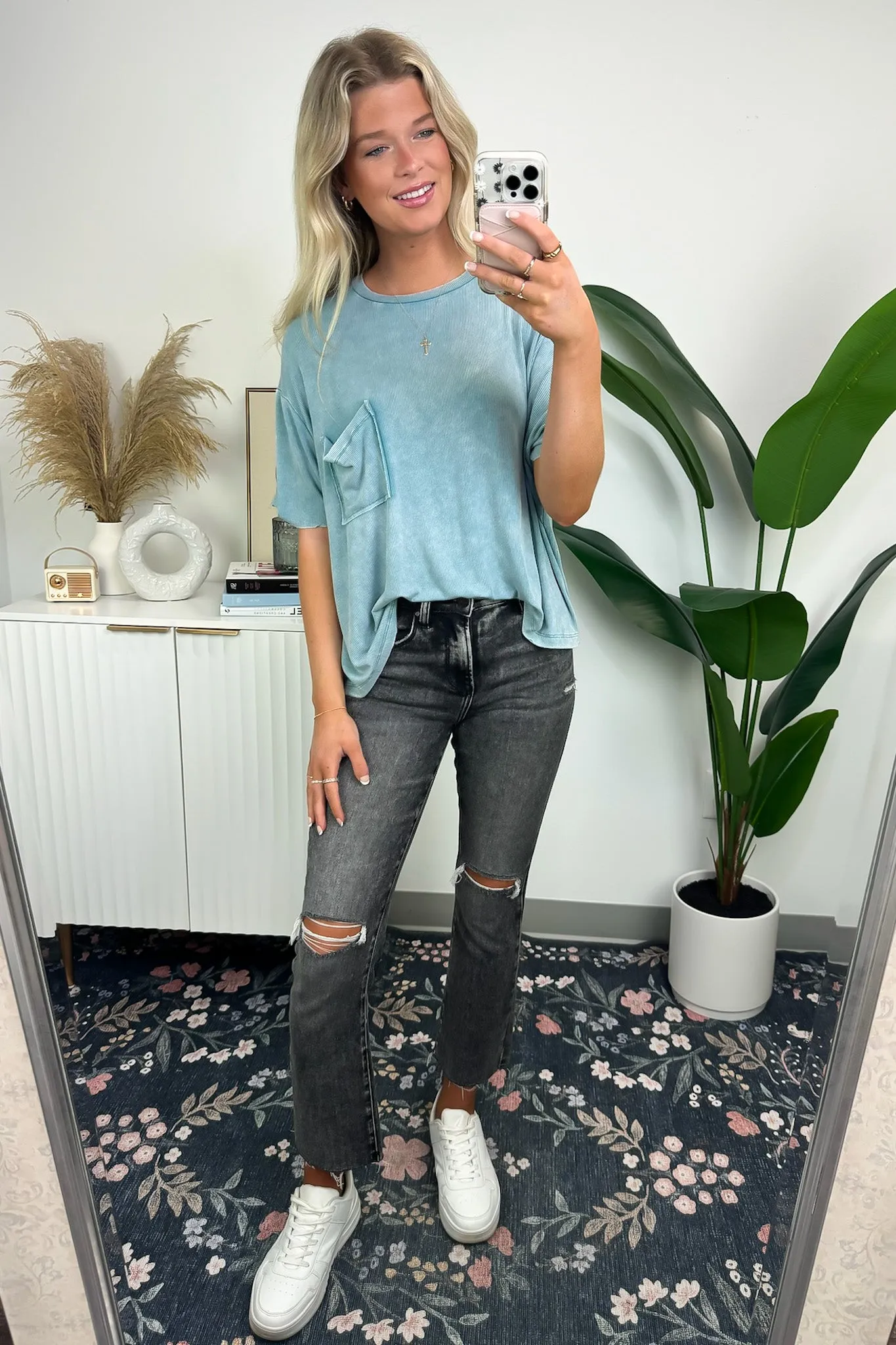 Rylee Mineral Wash Ribbed Relaxed Pocket Top - BACK IN STOCK