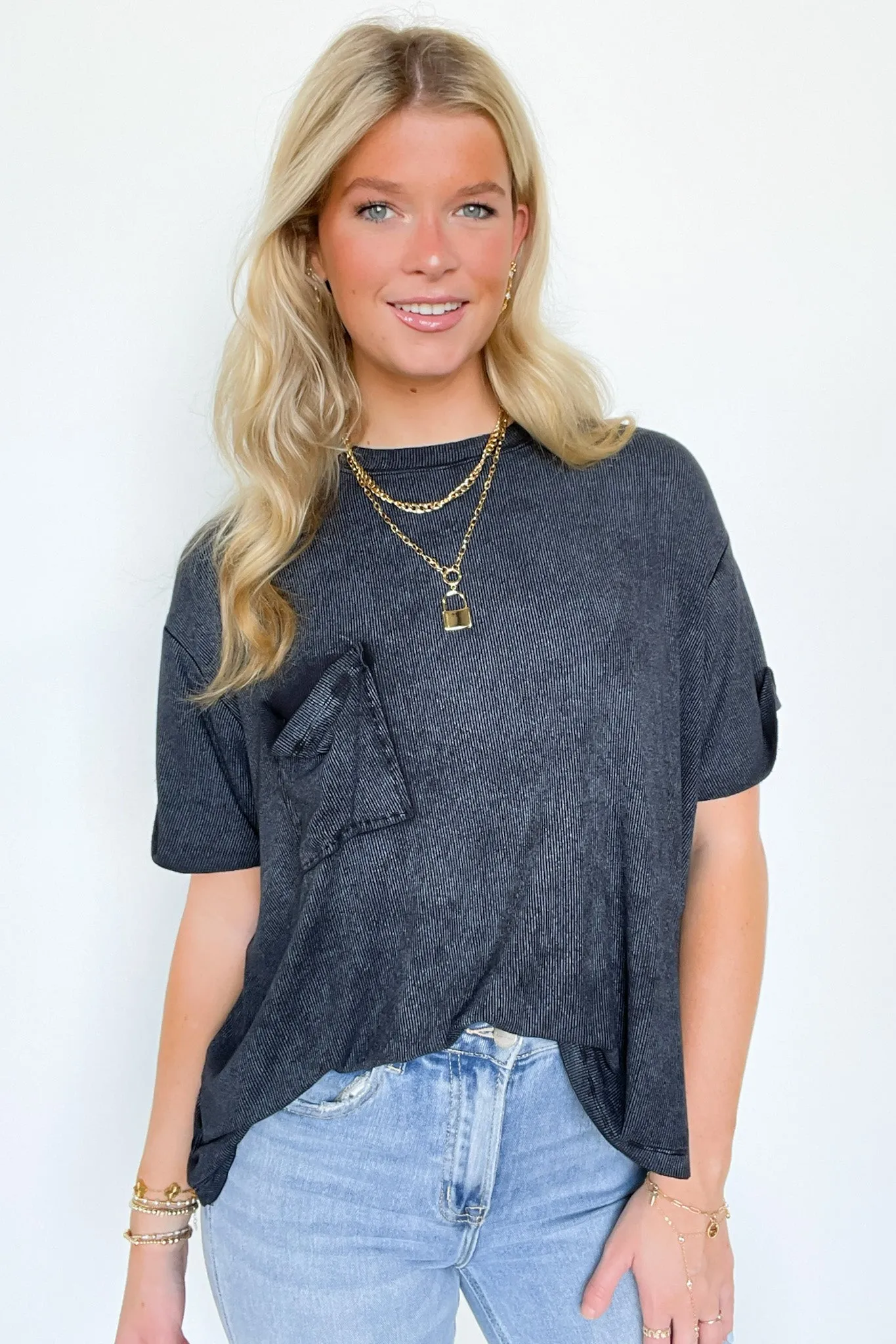 Rylee Mineral Wash Ribbed Relaxed Pocket Top - BACK IN STOCK