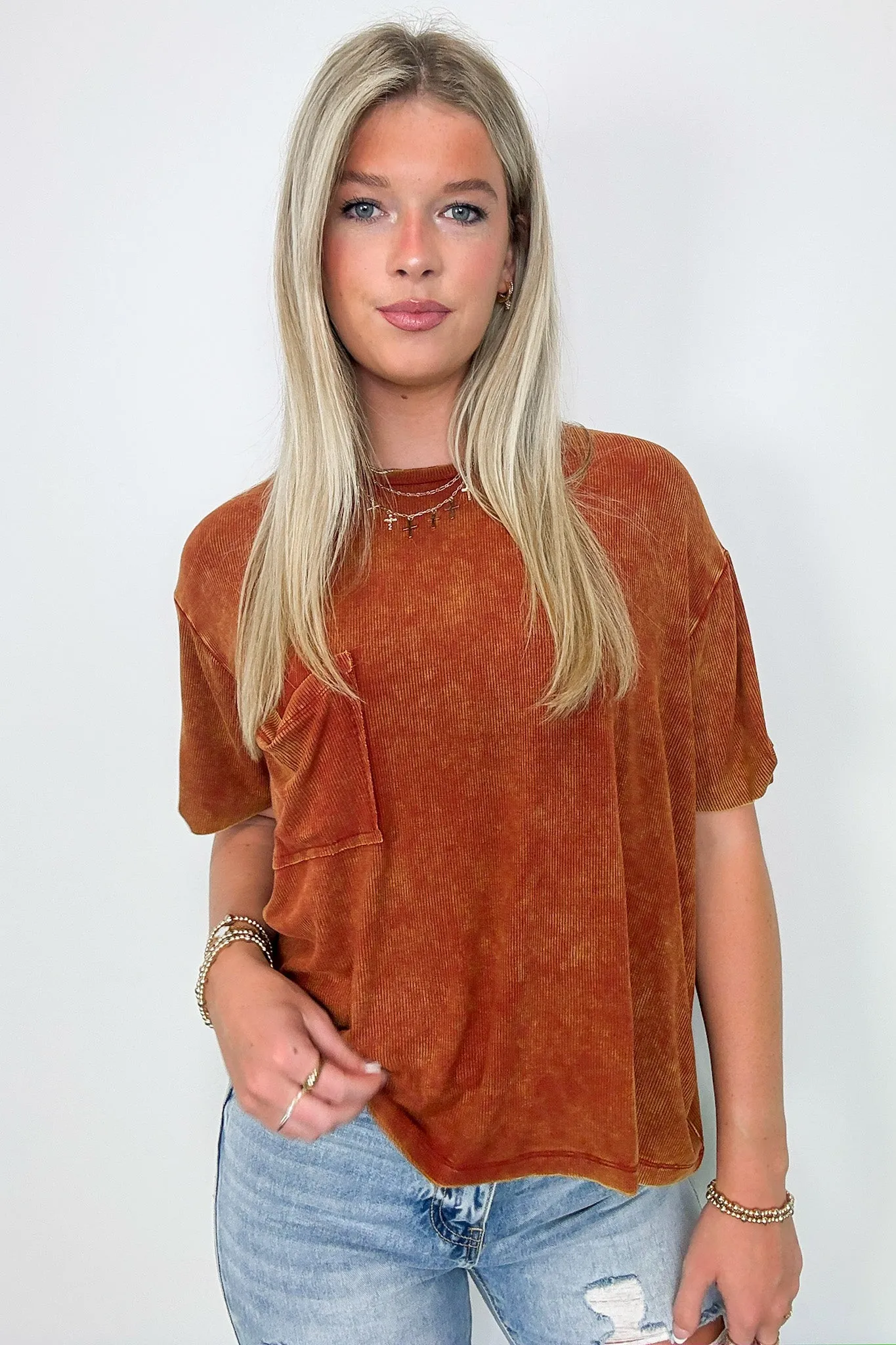 Rylee Mineral Wash Ribbed Relaxed Pocket Top - BACK IN STOCK