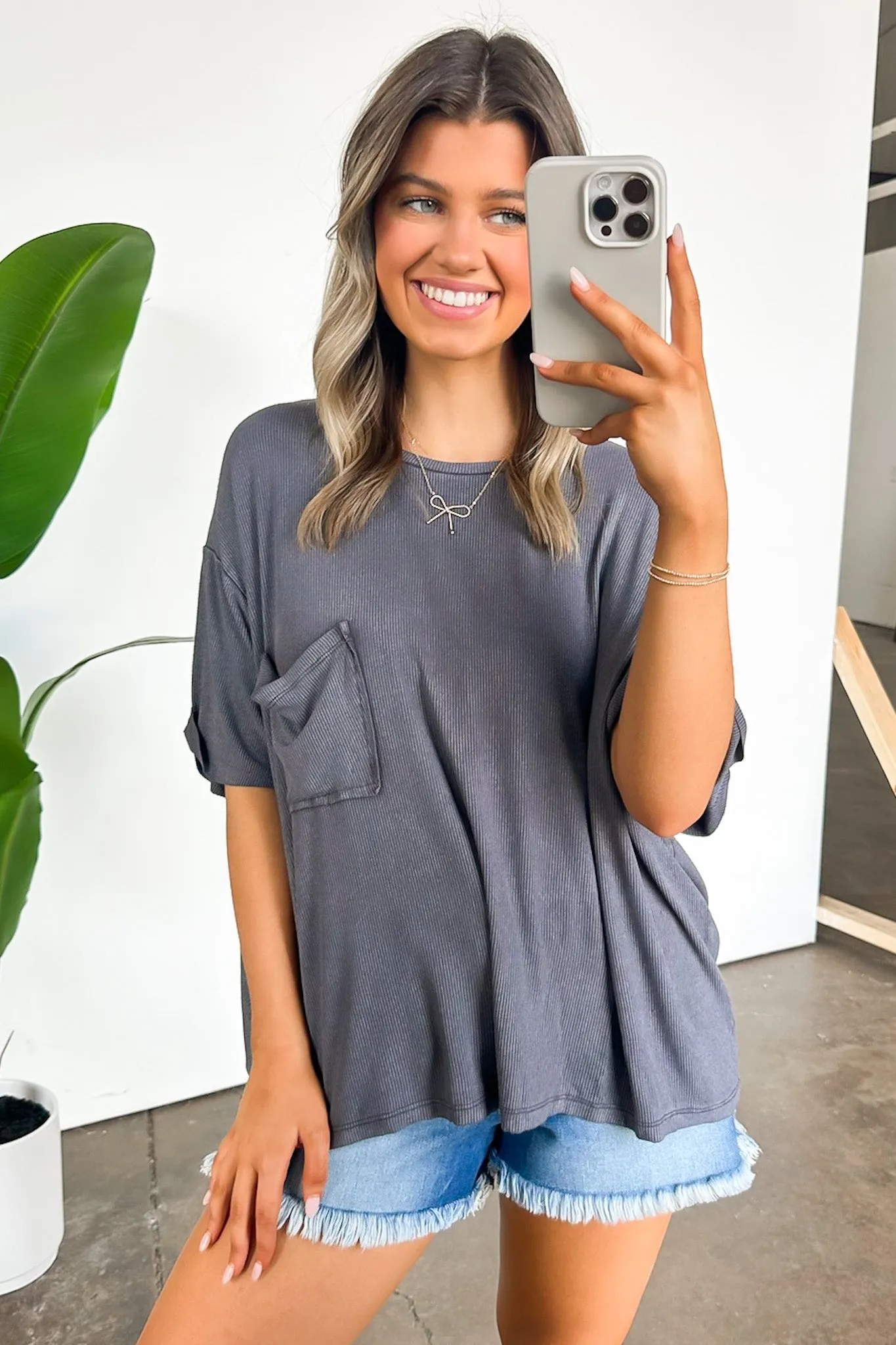Rylee Mineral Wash Ribbed Relaxed Pocket Top - BACK IN STOCK