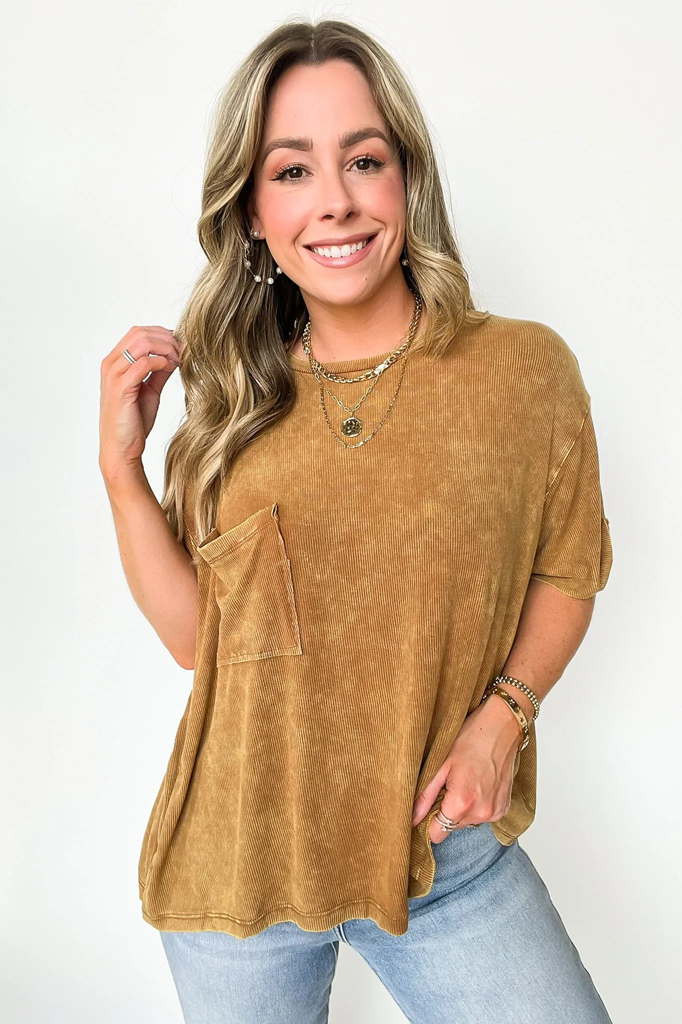 Rylee Mineral Wash Ribbed Relaxed Pocket Top - BACK IN STOCK