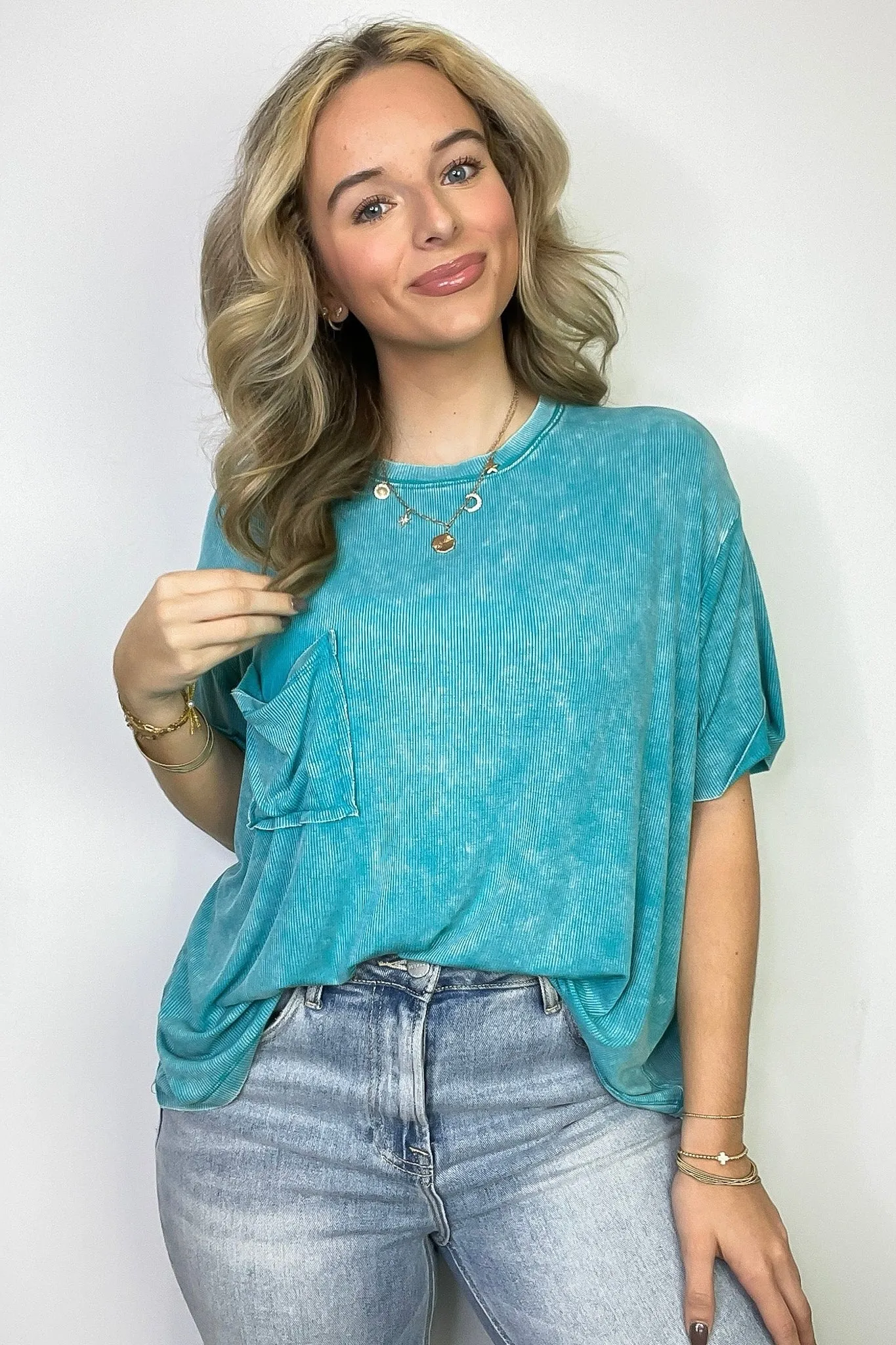 Rylee Mineral Wash Ribbed Relaxed Pocket Top - BACK IN STOCK
