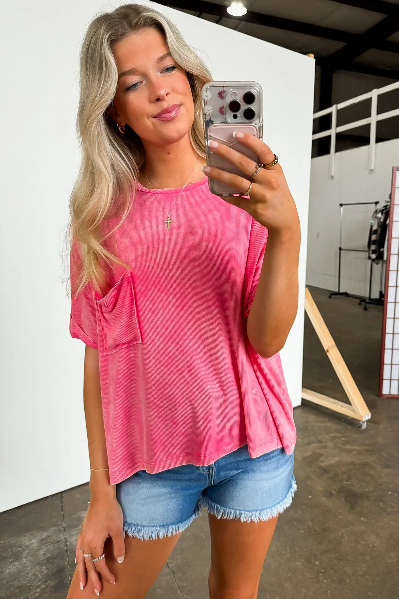 Rylee Mineral Wash Ribbed Relaxed Pocket Top - BACK IN STOCK