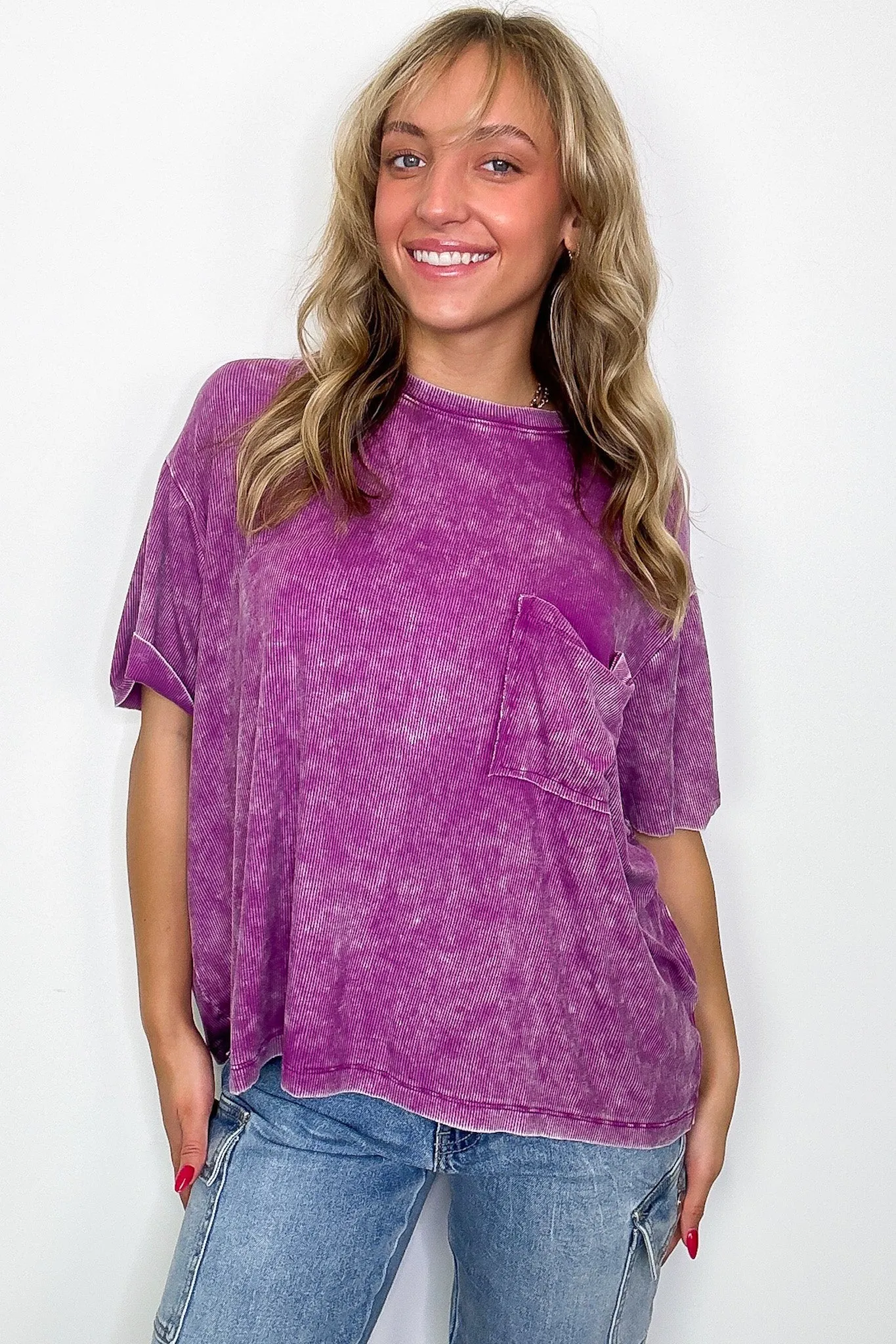 Rylee Mineral Wash Ribbed Relaxed Pocket Top - BACK IN STOCK