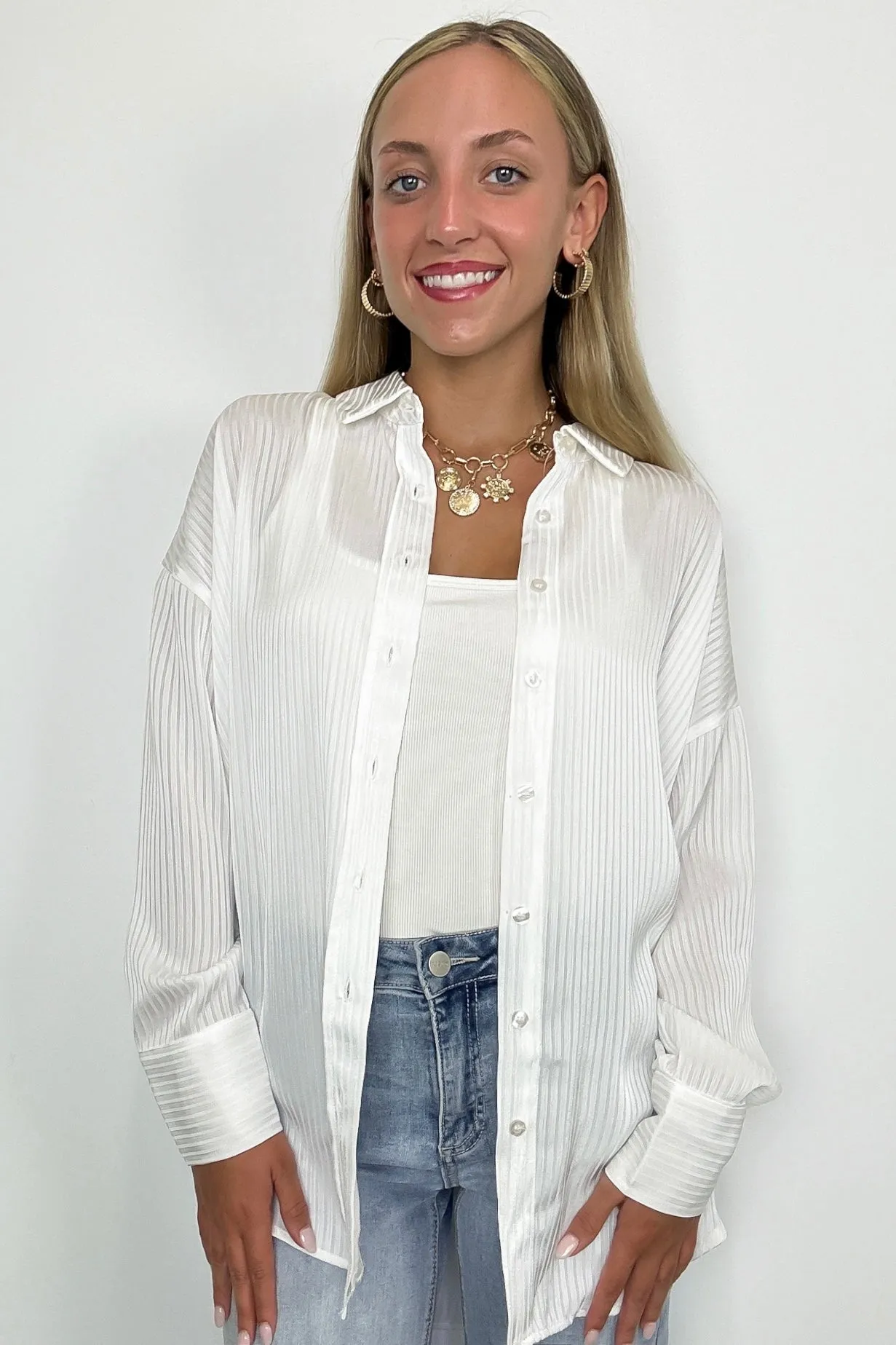 Samantha Satin Pinstripe Button Down Top - FINAL SALE