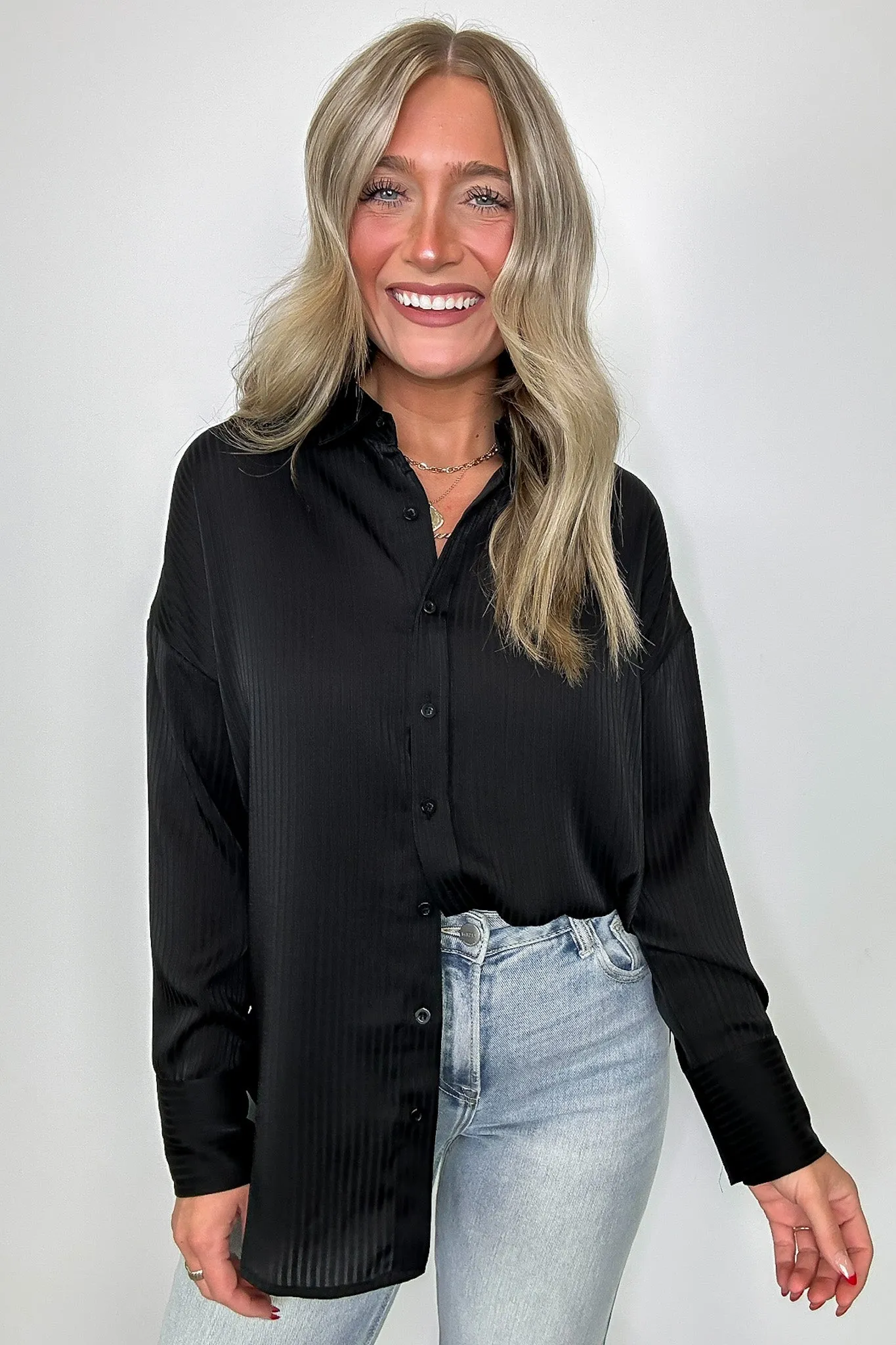 Samantha Satin Pinstripe Button Down Top - FINAL SALE