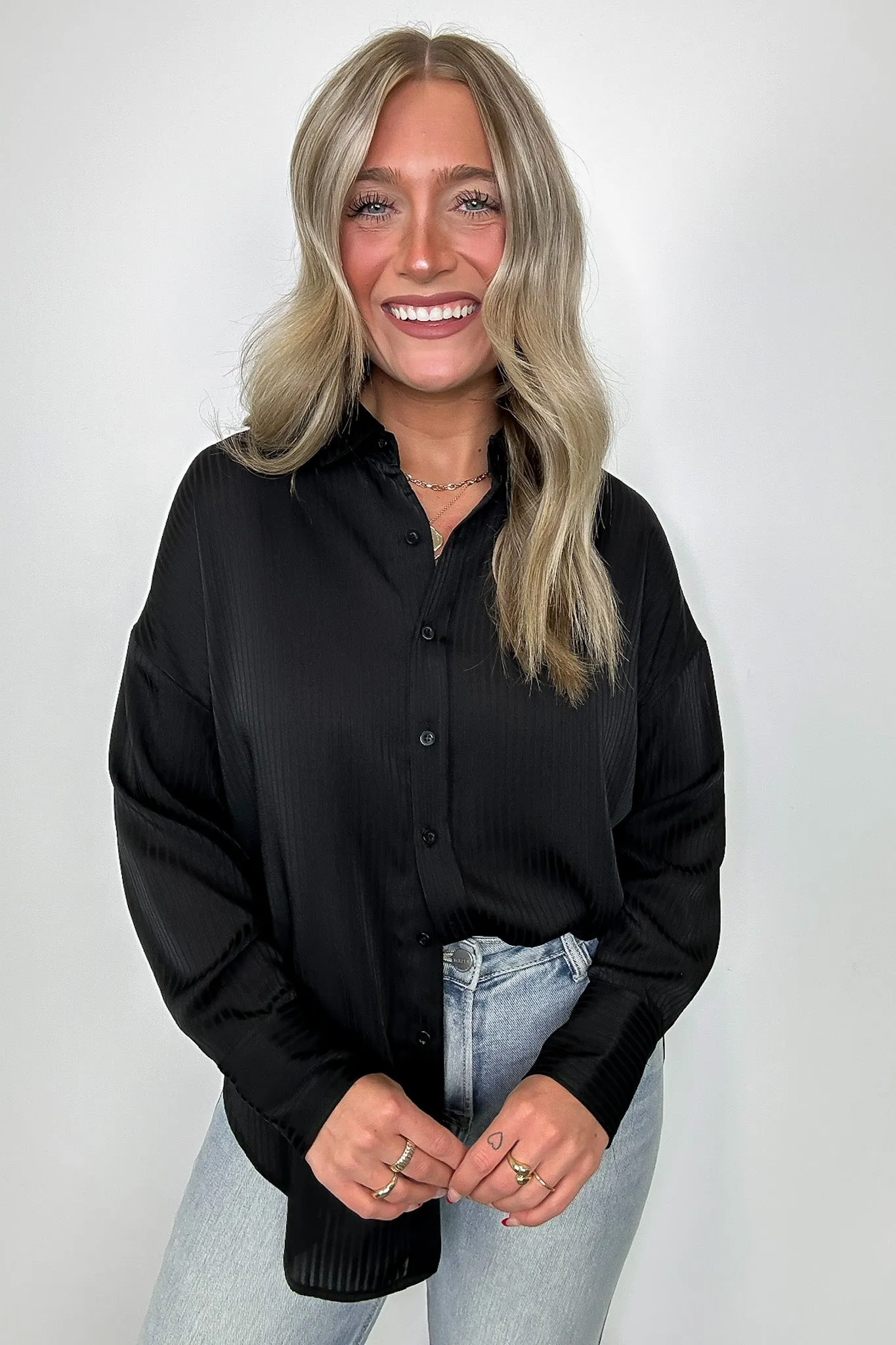 Samantha Satin Pinstripe Button Down Top - FINAL SALE