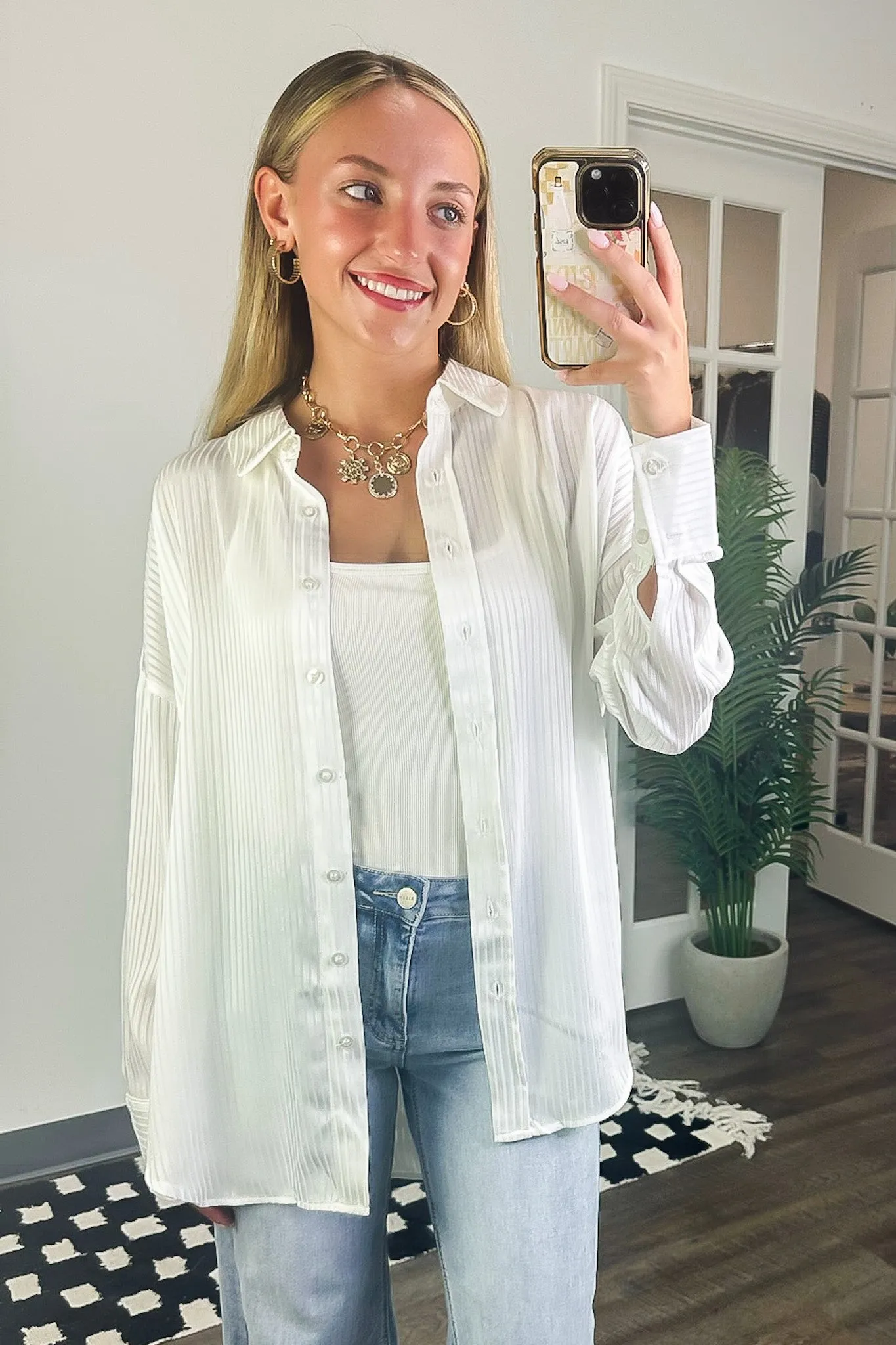 Samantha Satin Pinstripe Button Down Top - FINAL SALE