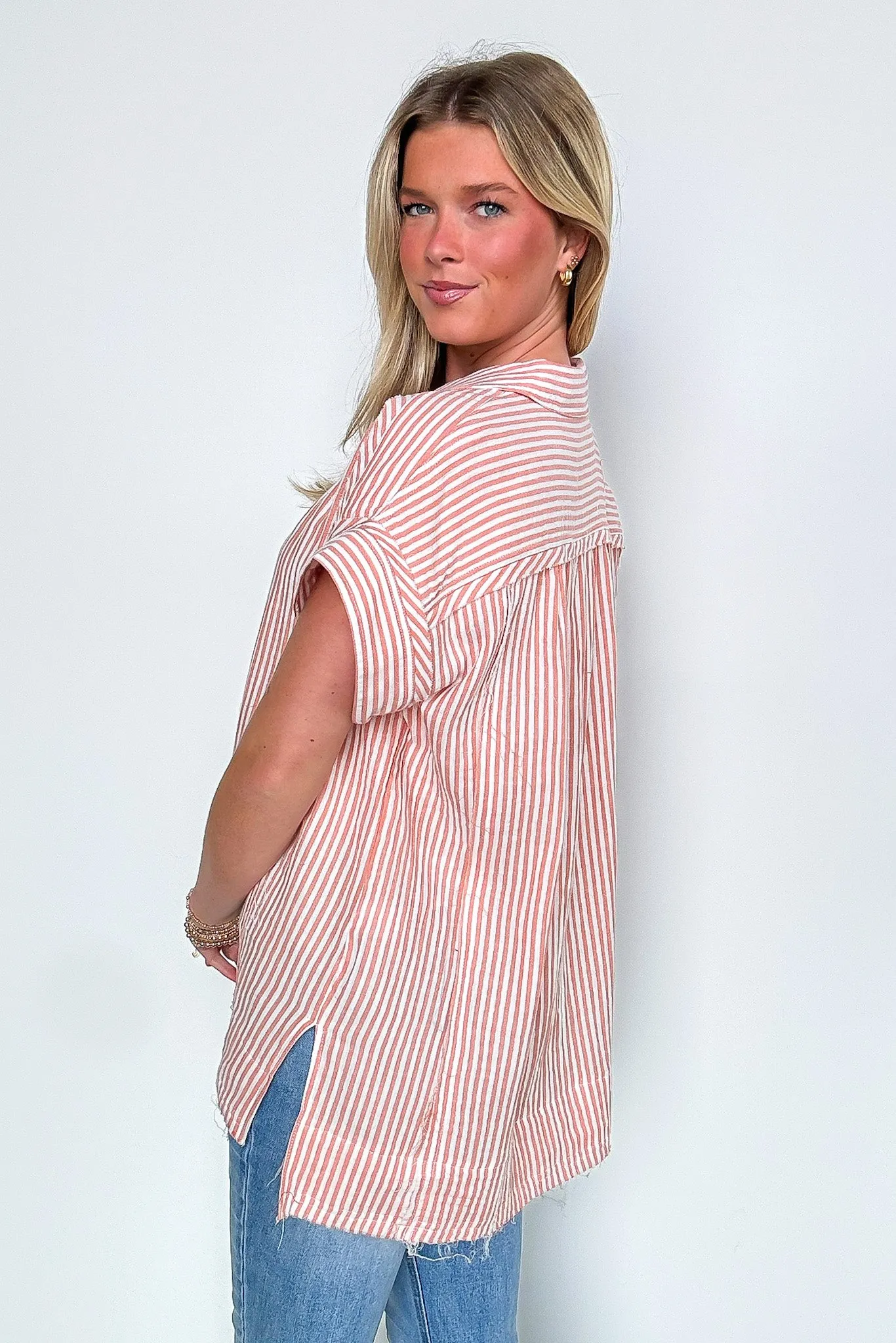 Savani  Button Down Striped Top