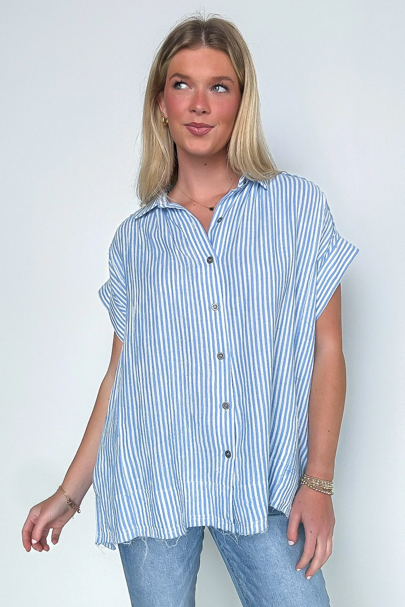 Savani  Button Down Striped Top