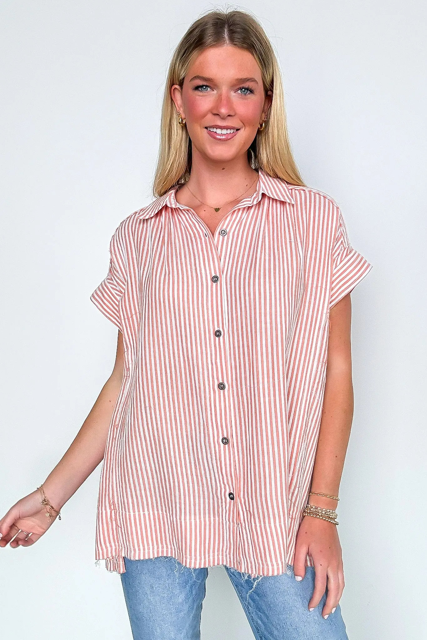 Savani  Button Down Striped Top
