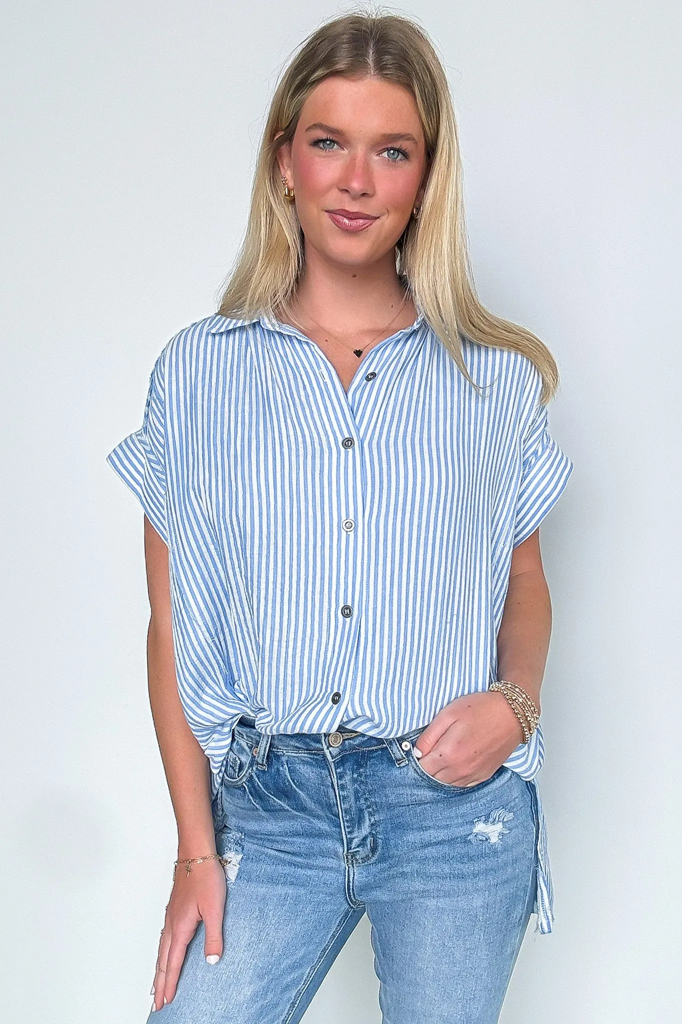 Savani  Button Down Striped Top