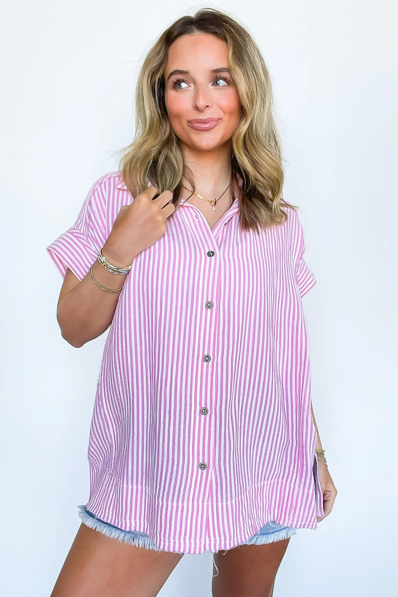 Savani  Button Down Striped Top