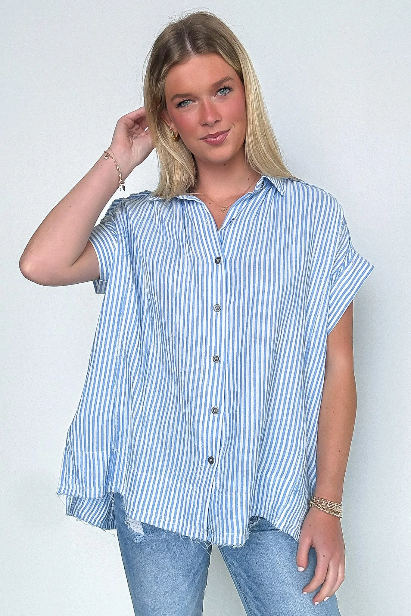 Savani  Button Down Striped Top