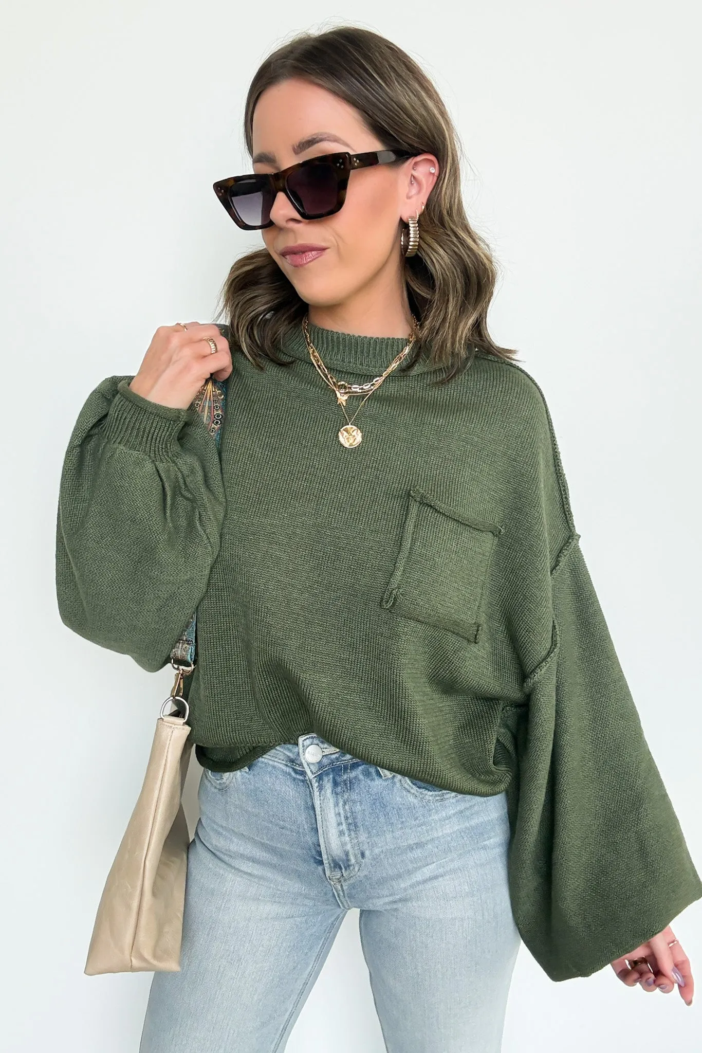 Saylor Balloon Sleeve Relaxed Knit Pocket Sweater - FINAL SALE