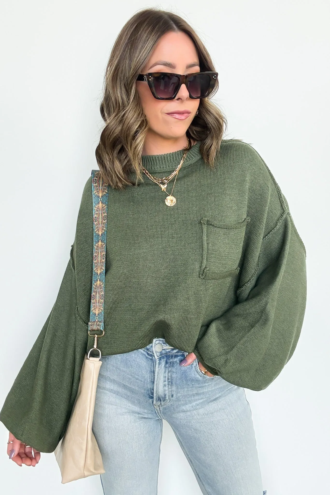 Saylor Balloon Sleeve Relaxed Knit Pocket Sweater - FINAL SALE
