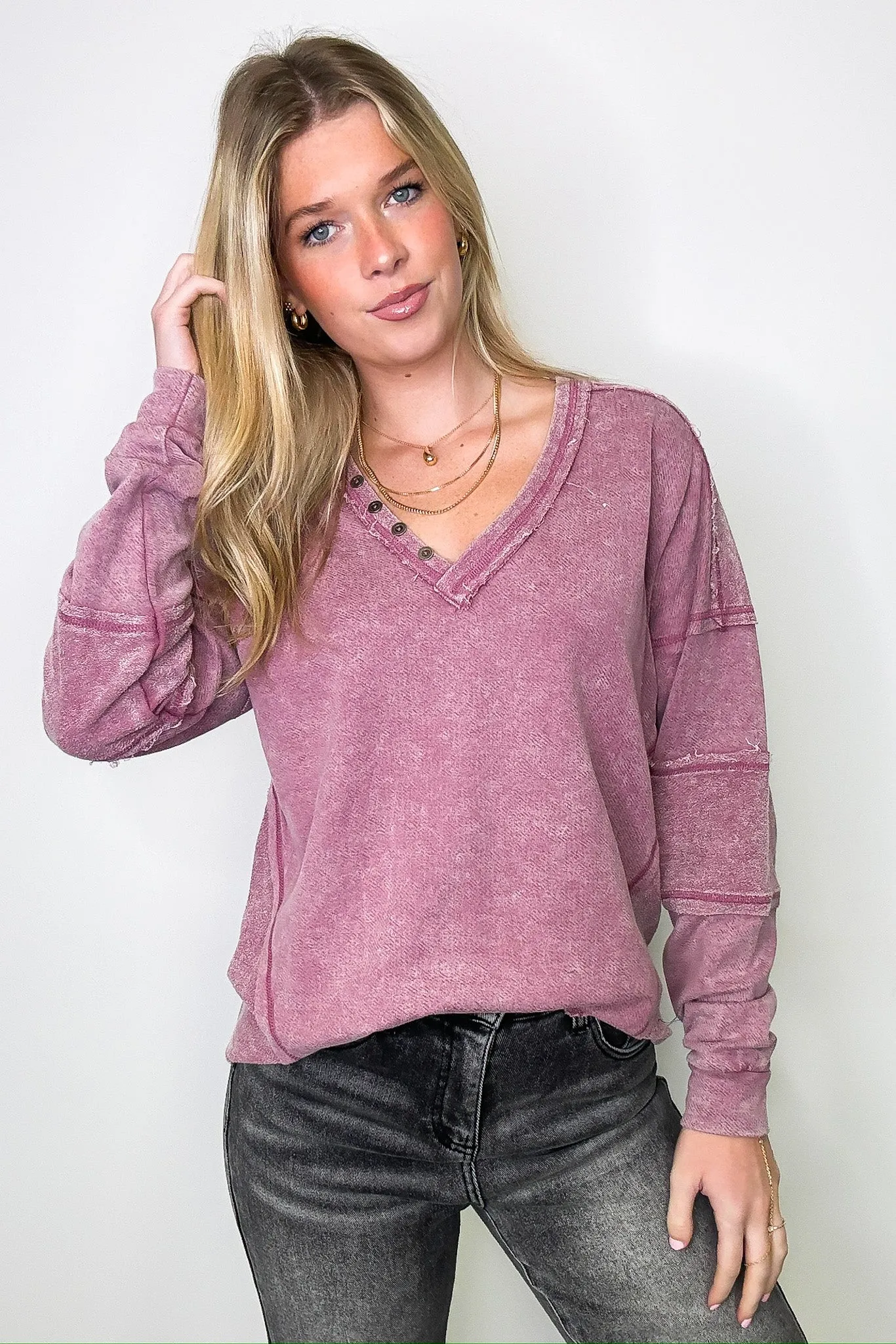 Scarlette Washed V-Neck Henley Top