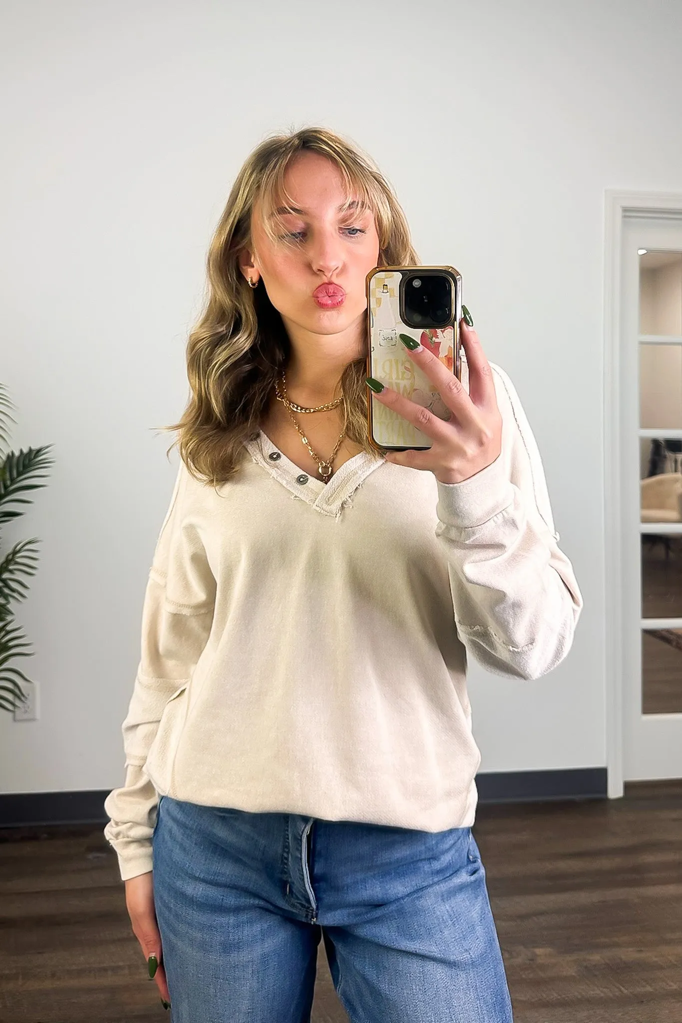 Scarlette Washed V-Neck Henley Top