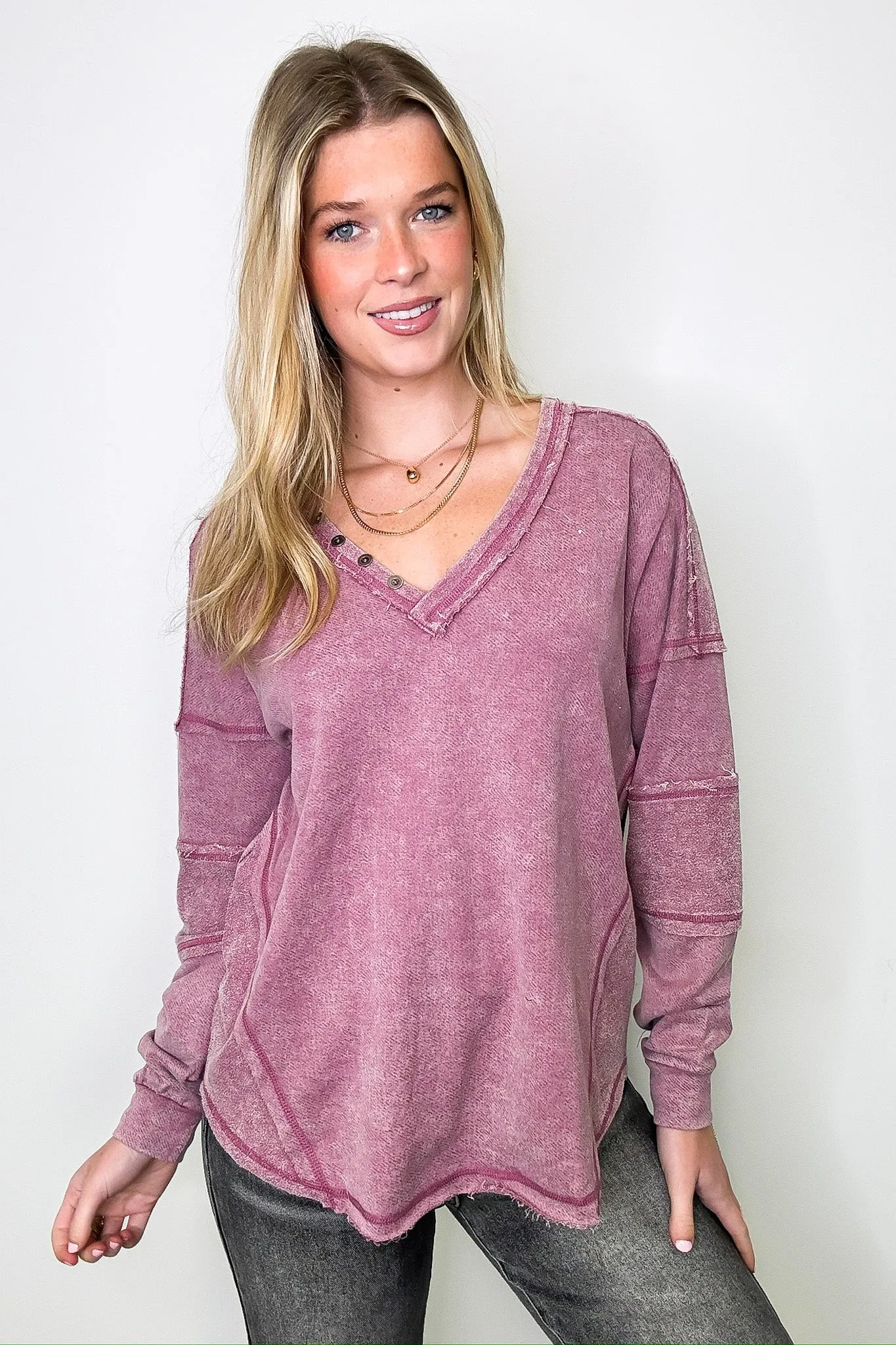 Scarlette Washed V-Neck Henley Top