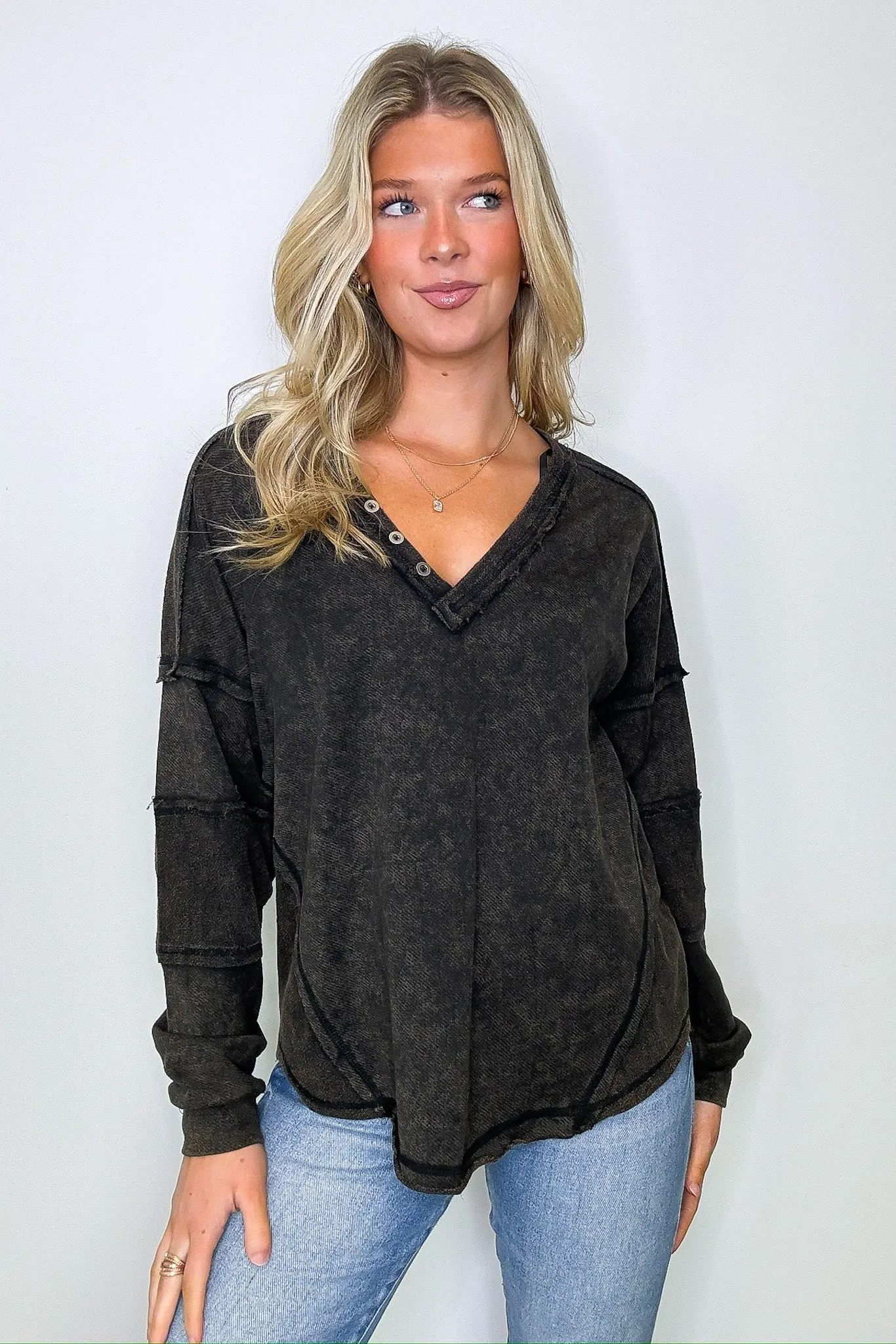 Scarlette Washed V-Neck Henley Top