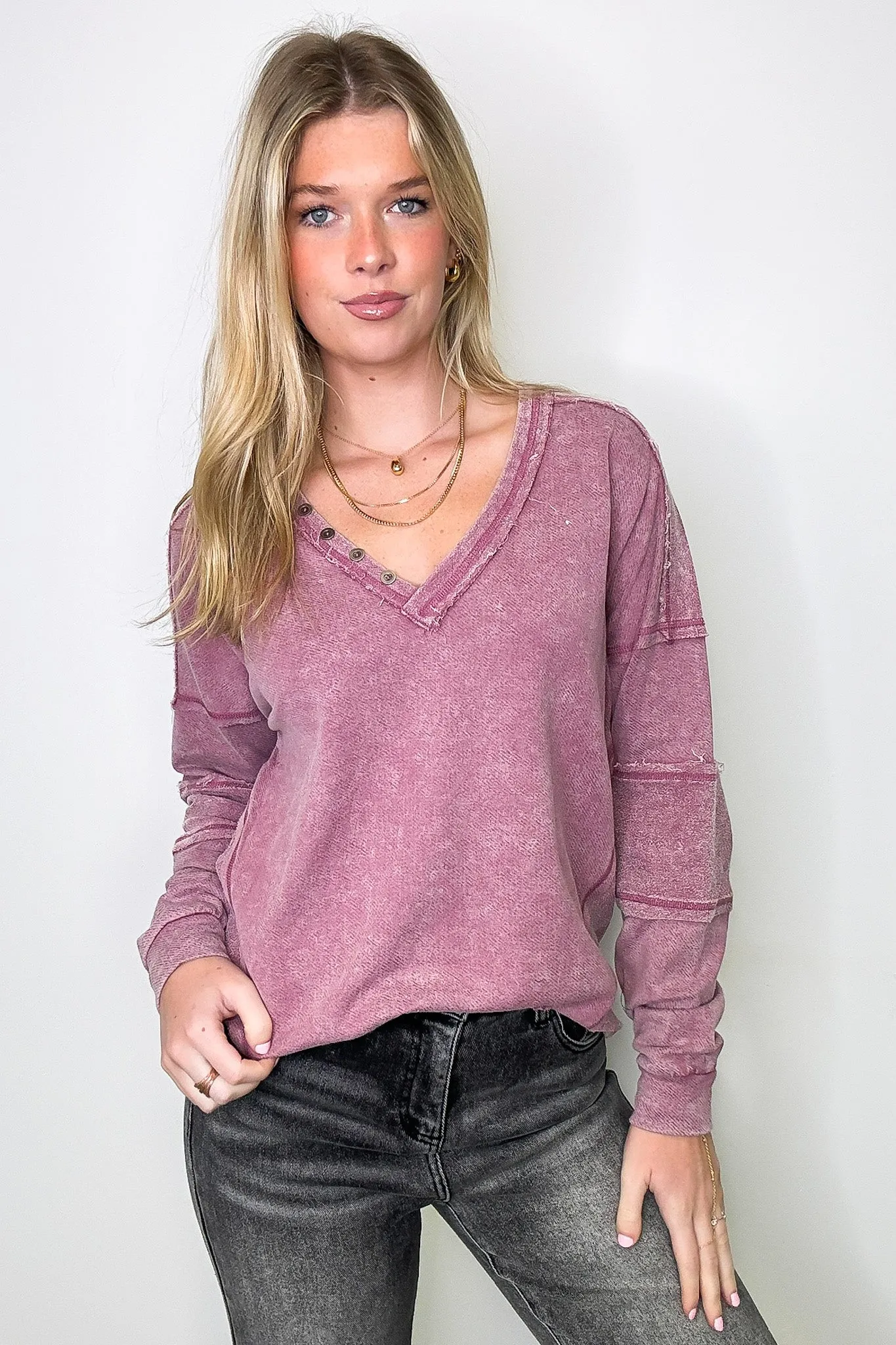 Scarlette Washed V-Neck Henley Top