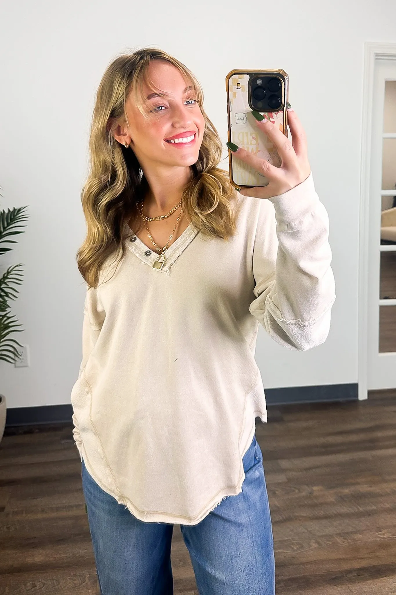 Scarlette Washed V-Neck Henley Top