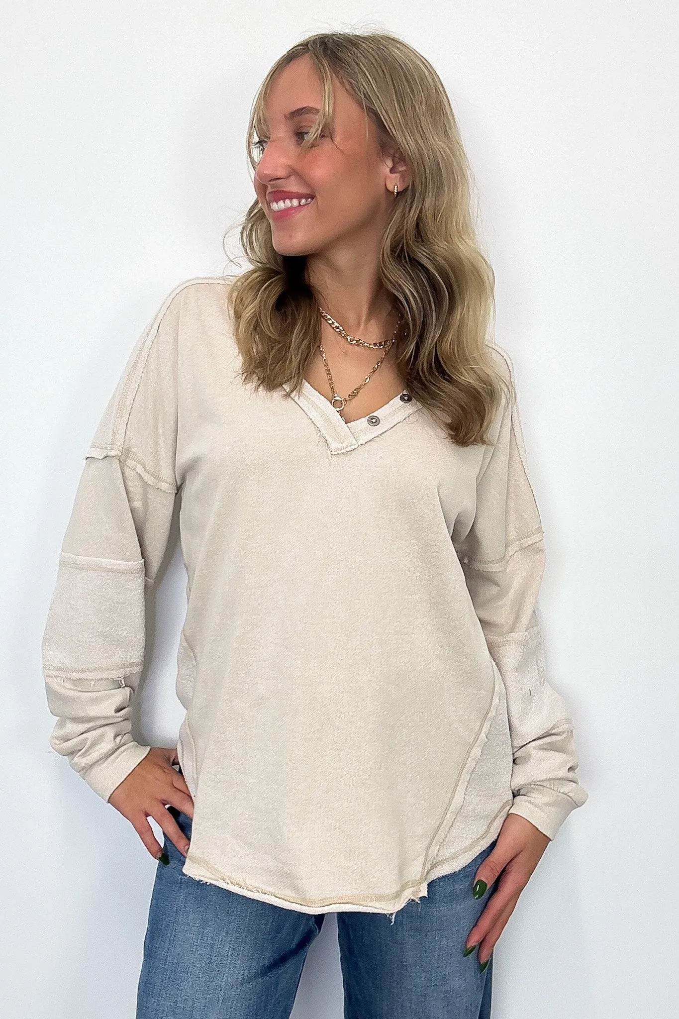 Scarlette Washed V-Neck Henley Top