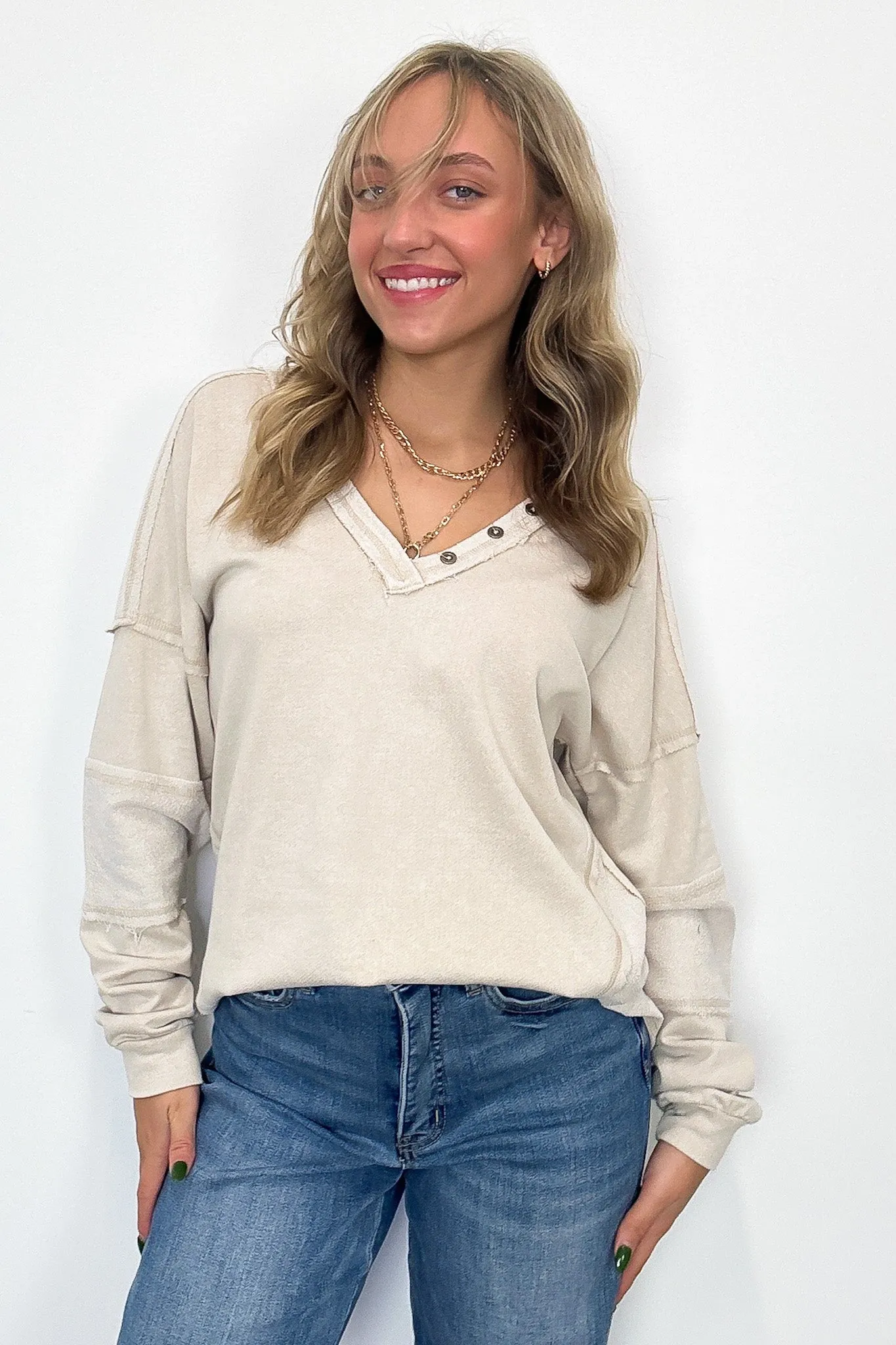 Scarlette Washed V-Neck Henley Top